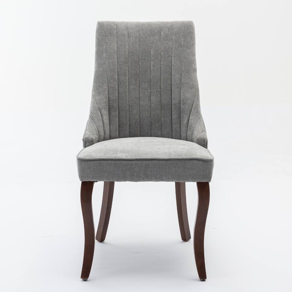 Angle. Loheer - Loheer Gray Dining Chairs Set of 2 Upholstered High Back Fabric Kitchen Chairs with Solid Wood Legs - Gray.