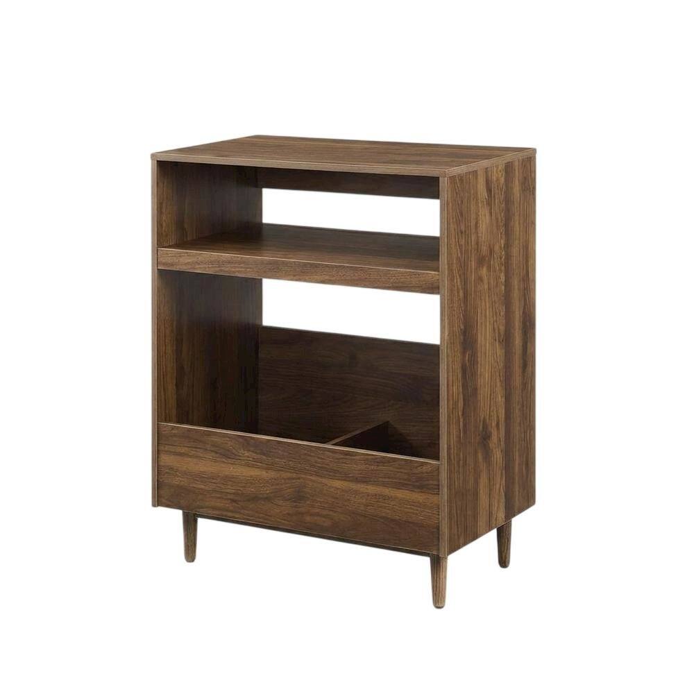 Back. FurniFact - Wooden record player stand with vinyl storage, compact design for living rooms - Walnut.
