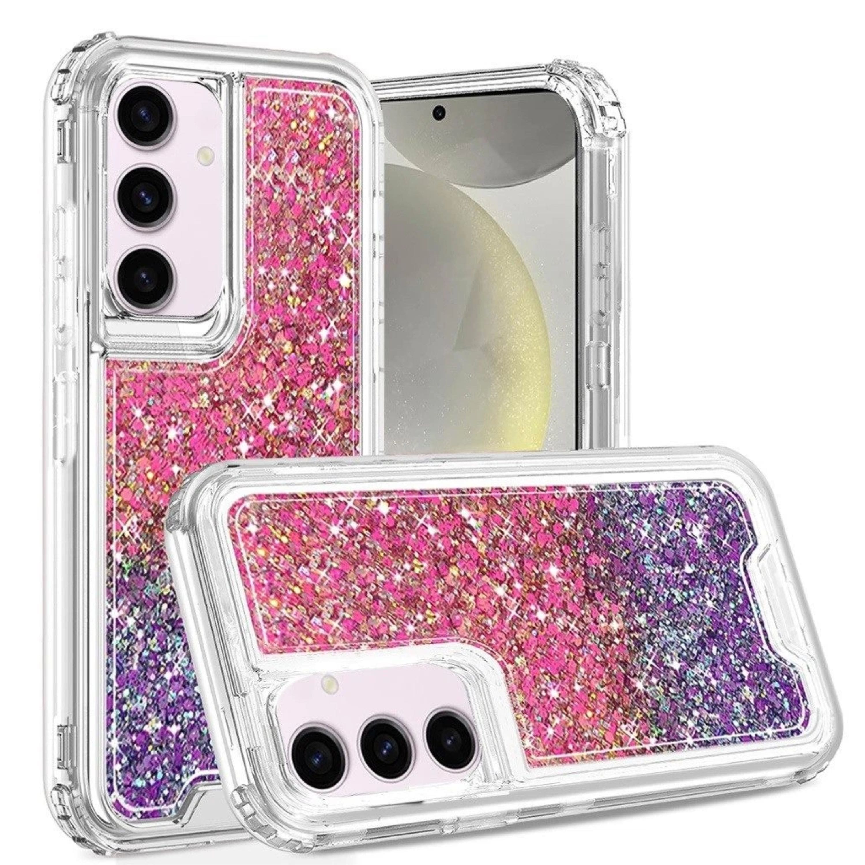 Kitcheniva - Crystal Glitter 3-In-1 Protective Case With Tempered Glass For Samsung S25 Plus/S24 Plus - Hot Pink/Purple price history on PriceWatchPro