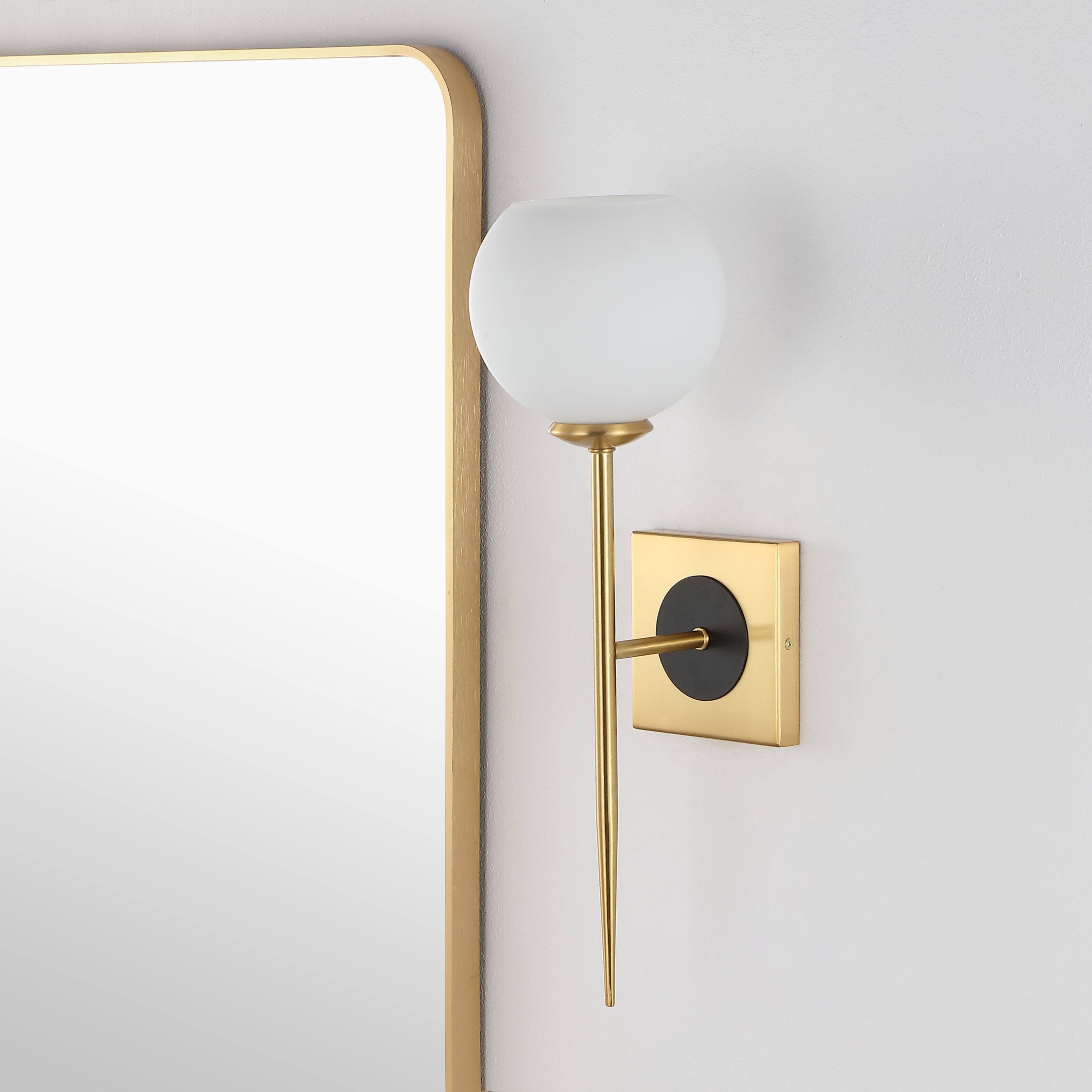 Alt View 6. Jonathan Y - Sylvie 6" 1-Light Coastal French Country Iron LED Sconce, Brass Gold/White - Brass Gold.