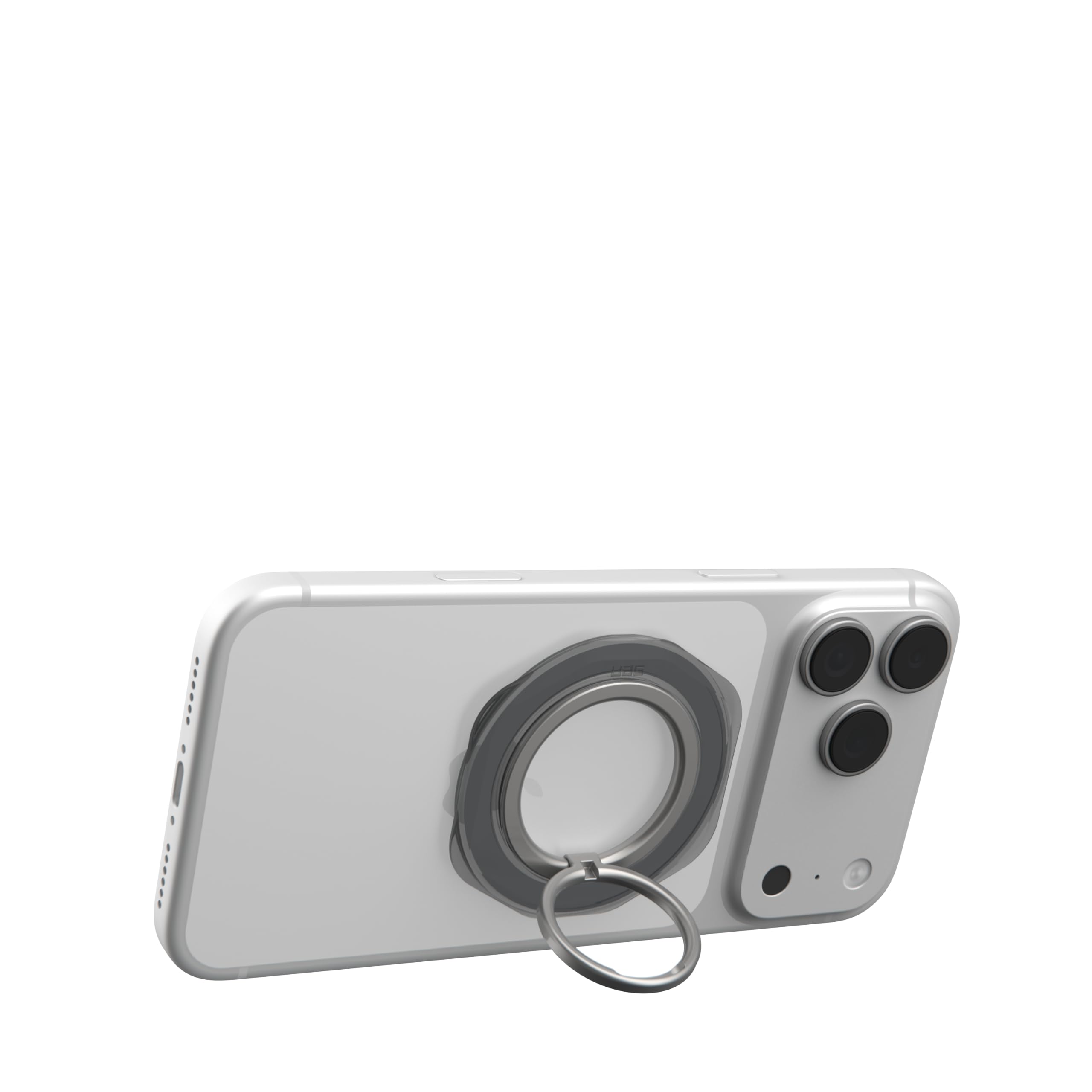 Alt View 6. UAG - Mag Ring Stand LT, Ultra Strong Magnet w/ Multi-Viewing Kickstand, Universal MagSafe Phone Grip & Stand - Transparent Smoke.