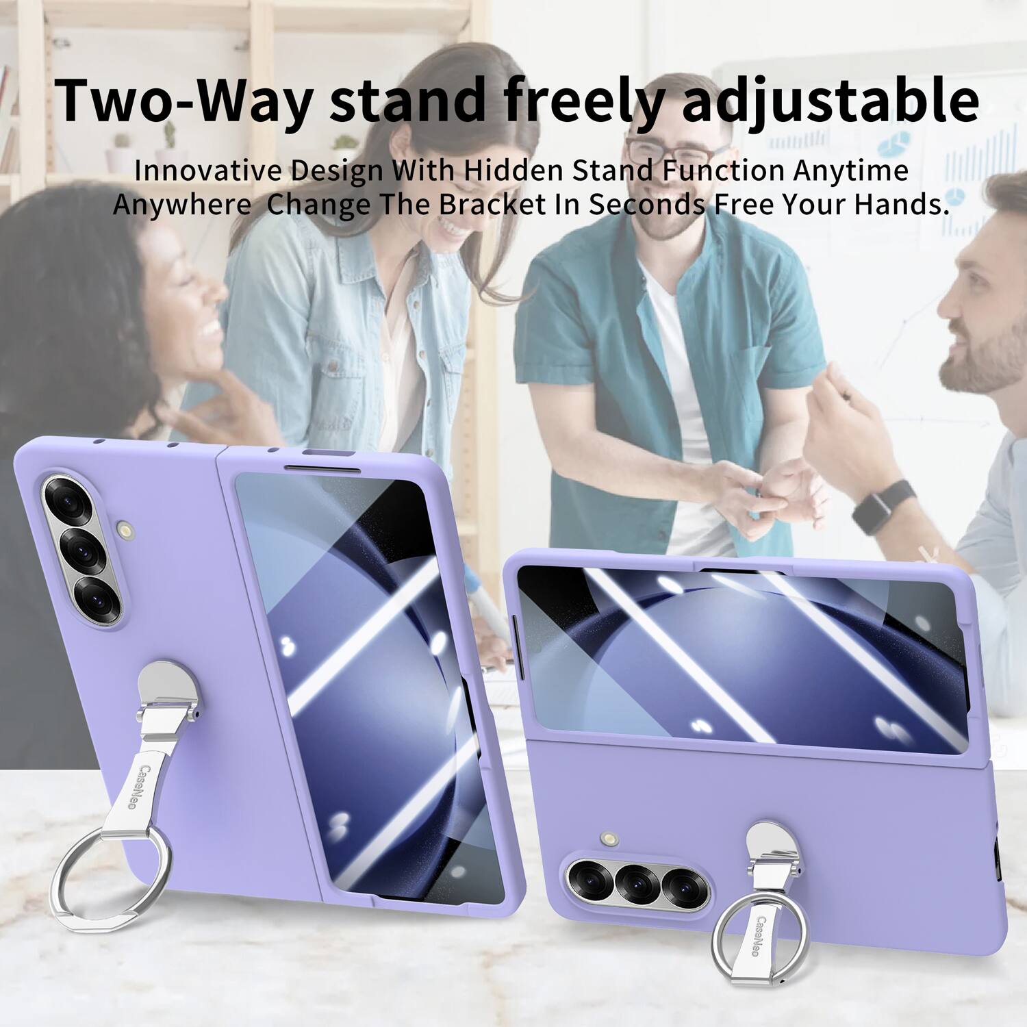 Two-Way stand freely adjustable  
Innovative Design With Hidden Stand Function Anytime Anywhere Change The Bracket In Seconds Free Your Hands.  
CoosNeo
