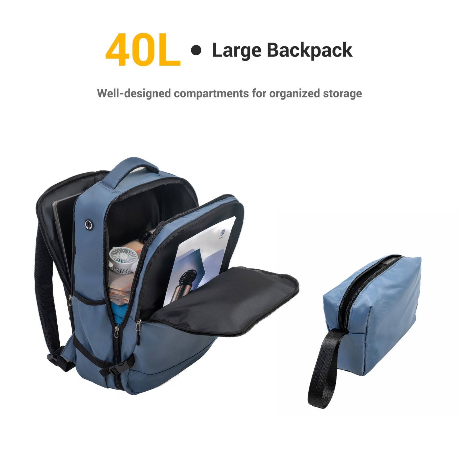 40L Large Backpack  
Well-designed compartments for organized storage
