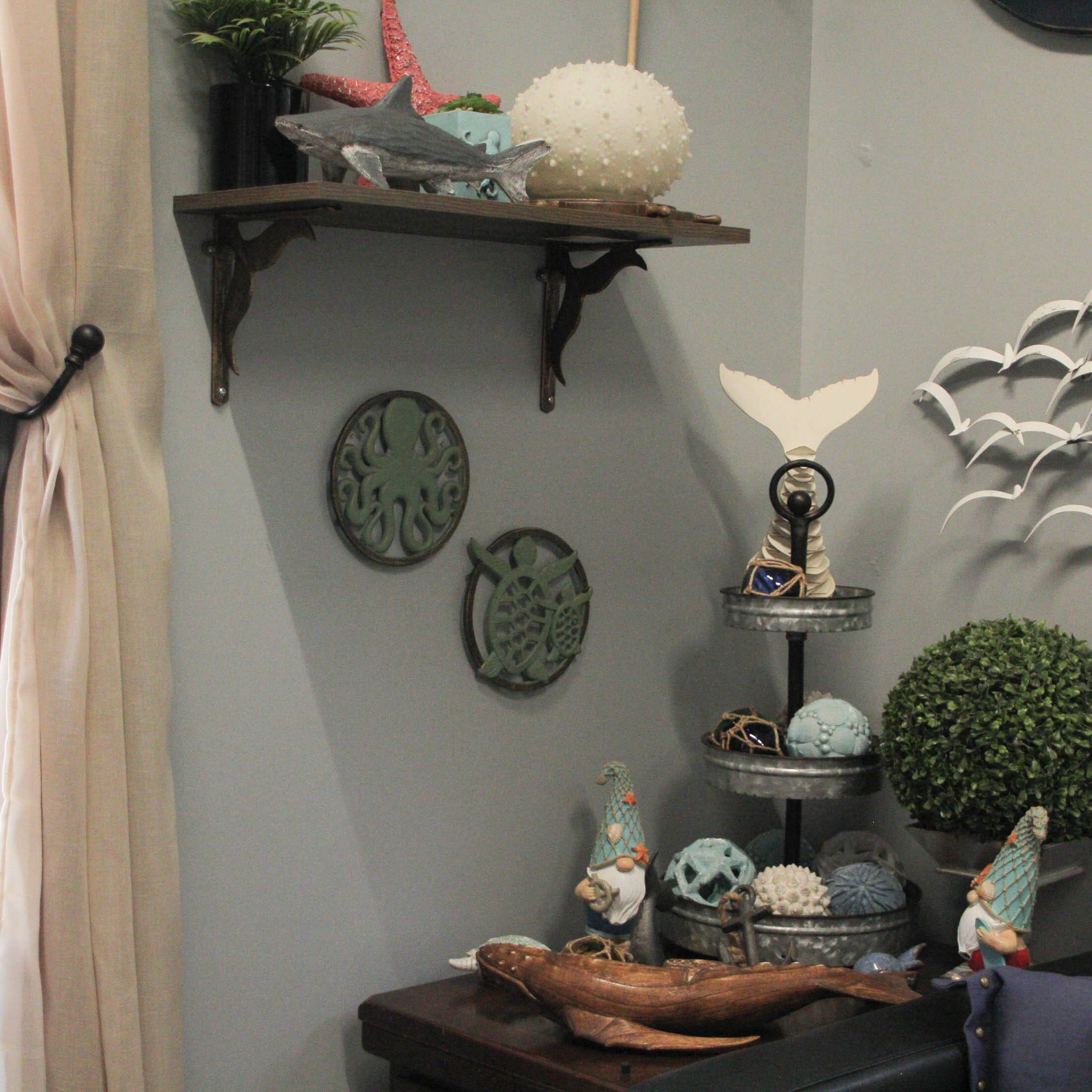 Alt View 4. Zeckos - Cast Iron Trivet Set: Nautical Octopus & Sea Turtle Design, Verdigris Finish - Green.