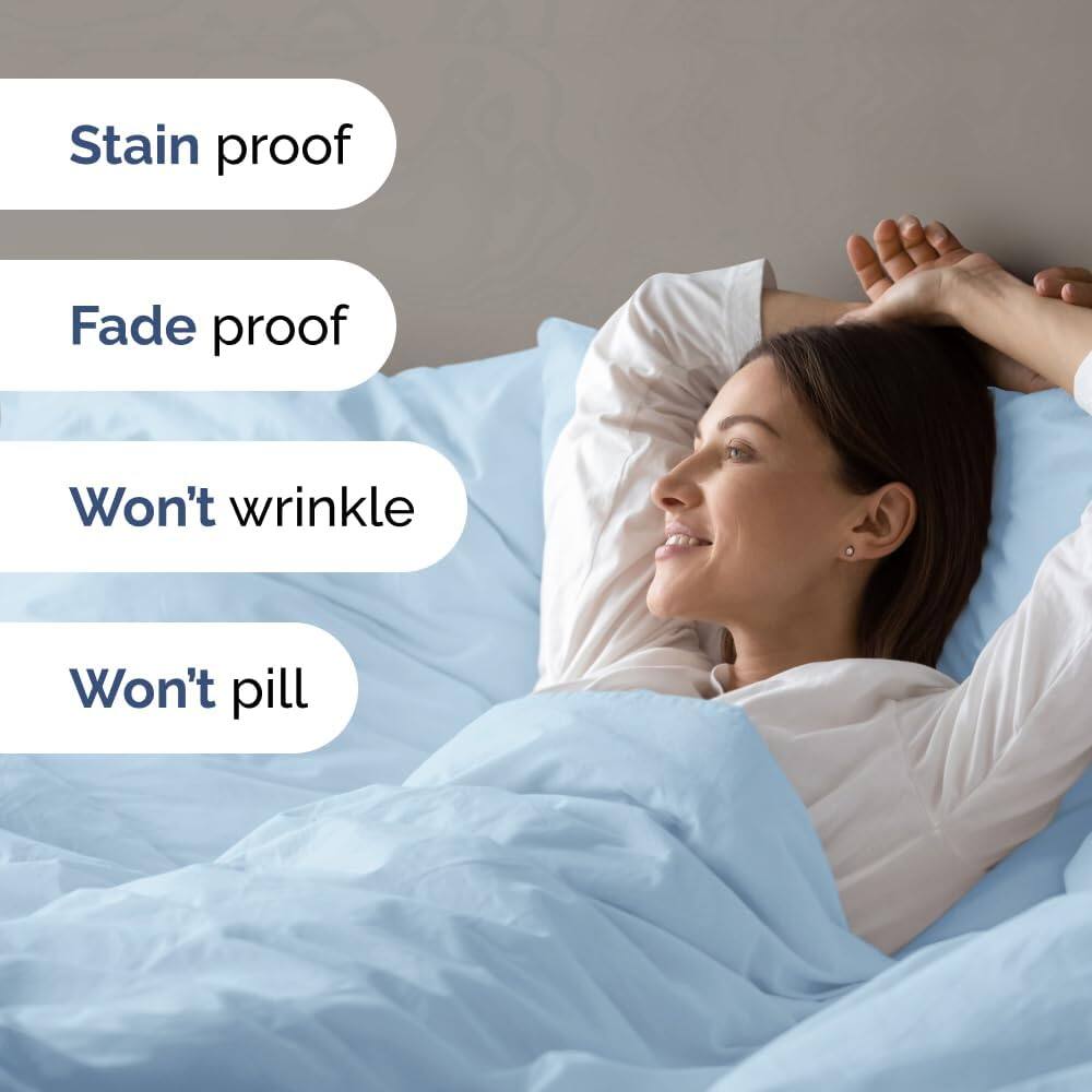 Stain proof  
Fade proof  
Won't wrinkle  
Won't pill