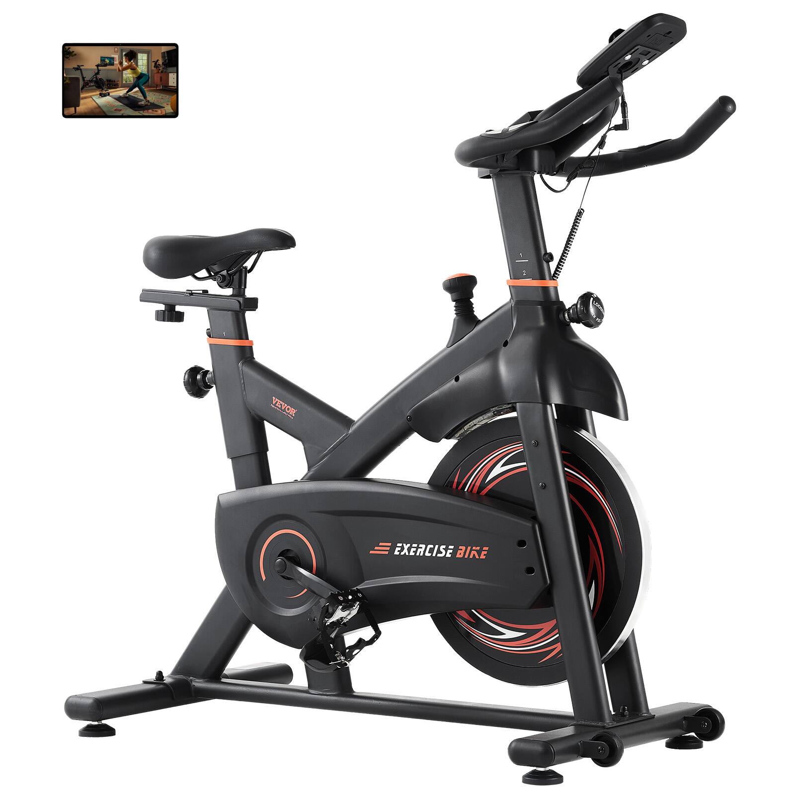VEVOR - Exercise Bike, Adjustable Magnetic Resistance Stationary Bike, Indoor Cycling Bike for Home Cardio - Orange,Black