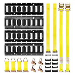 VEVOR - E-Track Tie-Down Rail Kit, 4 Pack 1.3 ft E Tracks Set, 21 Pcs Includes 2 Ratchet Straps & 4 O-Rings & 4 Tie-Offs - Black,Yellow