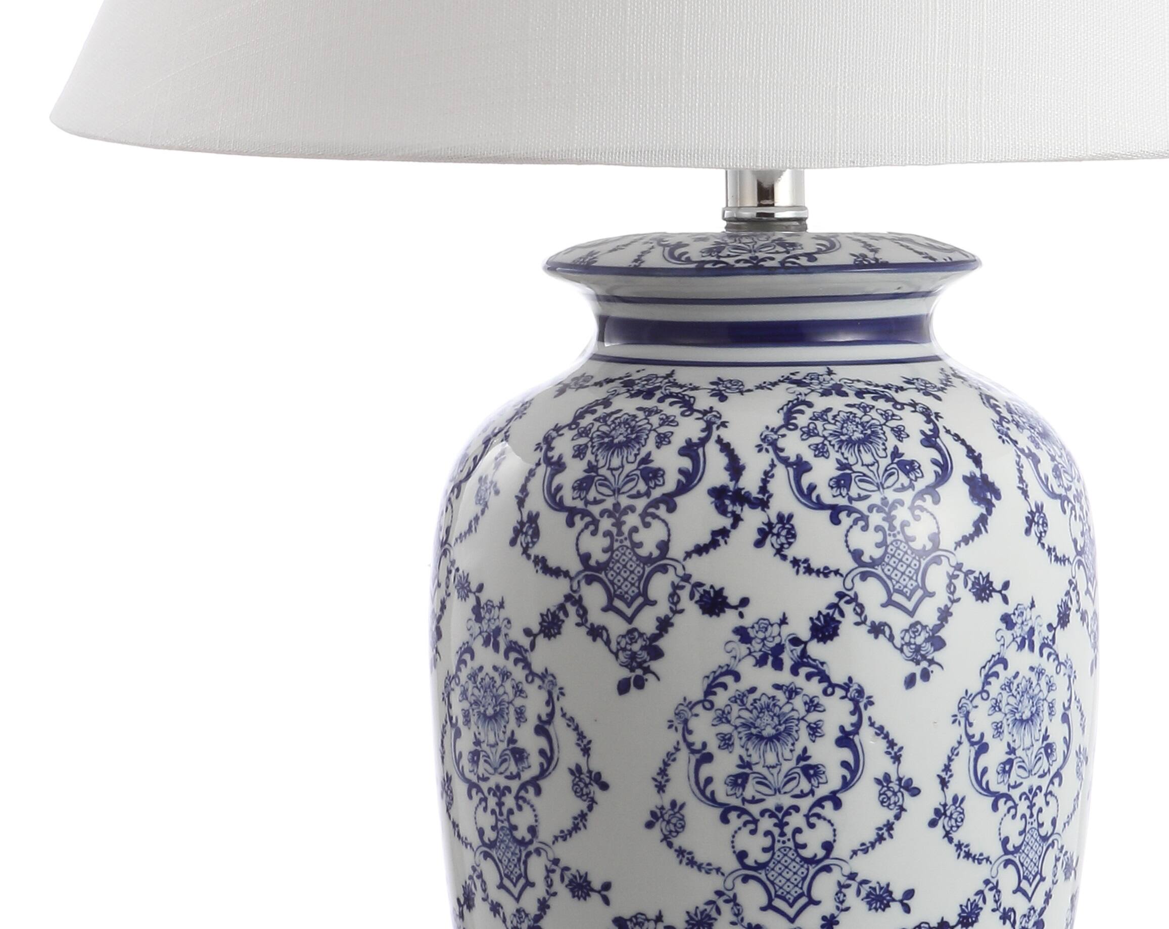 Alt View 4. Jonathan Y - Juliana 26.25" Chinoiserie Ceramic LED Table Lamp, Blue/White - Blue/White.