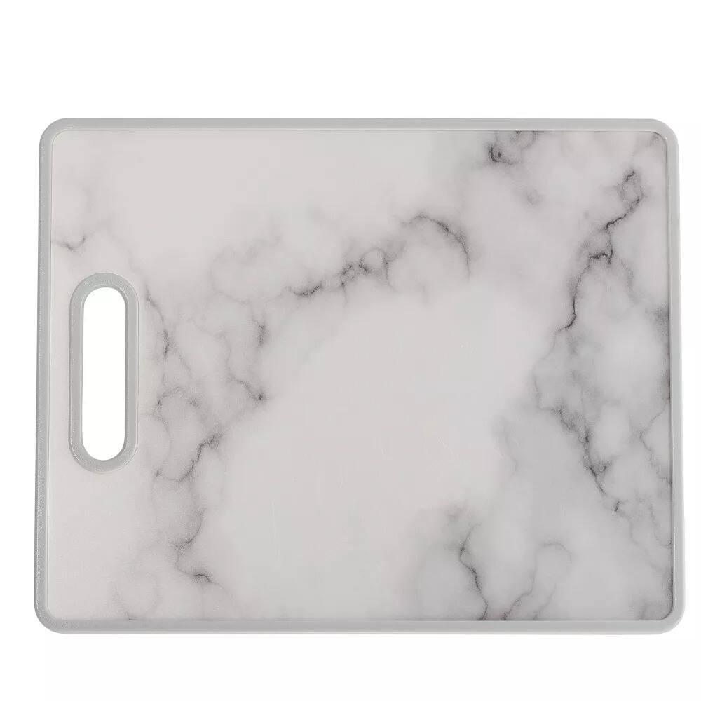 Alt View 1. Elle Decor - 12" x 15" Kitchen Cutting Board -Marble Designed Plastic, Nonslip, Easy-Grip Handle, Dishwasher Safe - Marble.