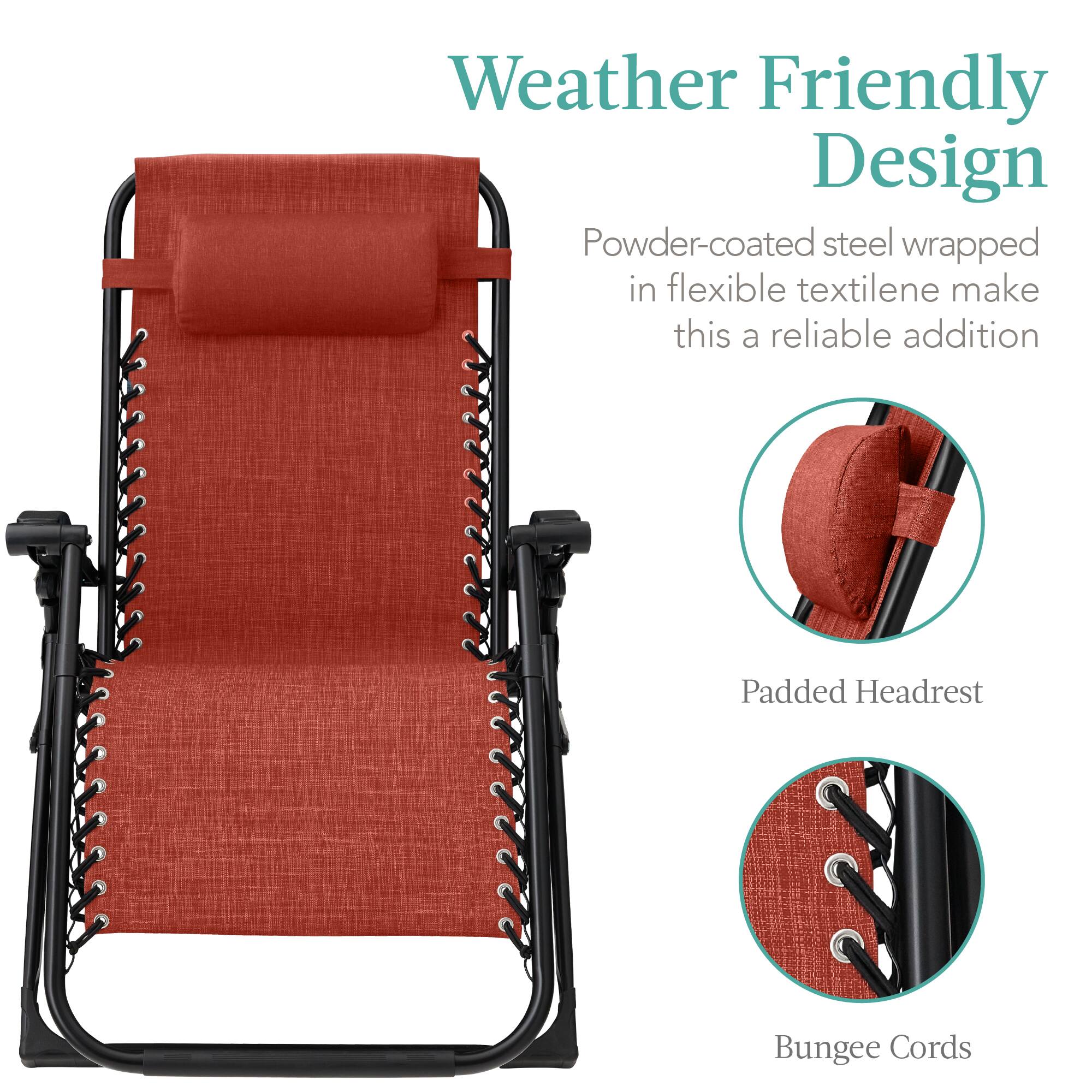 Weather Friendly Design

Powder-coated steel wrapped in flexible textilene make this a reliable addition

Padded Headrest

Bungee Cords
