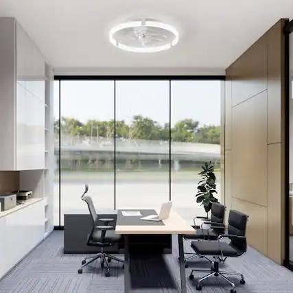 Front. Breezary - 20-Inch Caged KD Ceiling Fan with LED Light, Remote Control, 6-Speed Quiet DC Motor, Flush Mount Low Profile Design - Matte White.