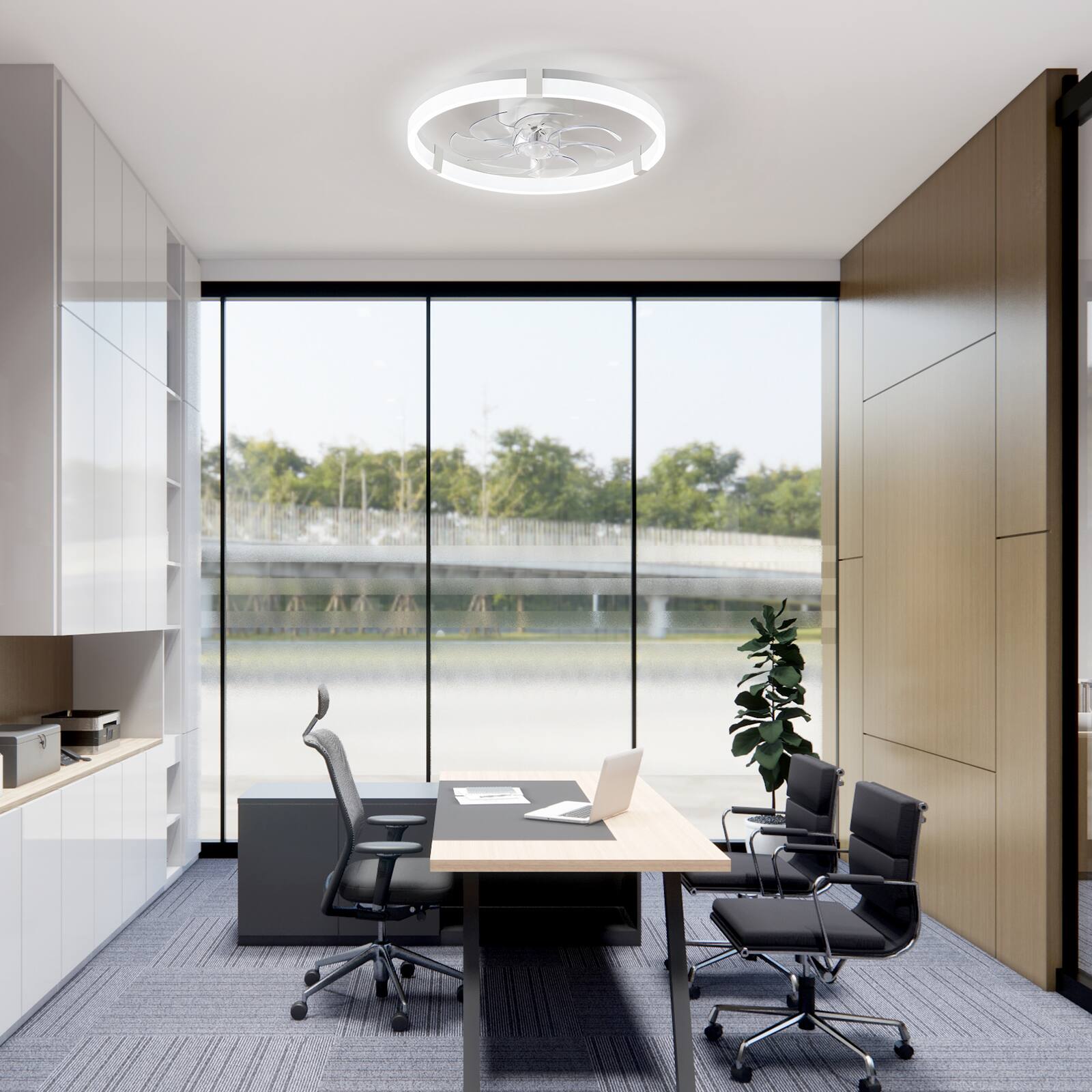 Breezary - 20-Inch Caged KD Ceiling Fan with LED Light, Remote Control, 6-Speed Quiet DC Motor, Flush Mount Low Profile Design - Matte White