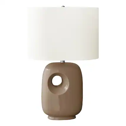 Front. Luckbyte - 26 Inch Brown Ceramic Table Lamp Ivory Cream Shade Contemporary Modern Lamp.