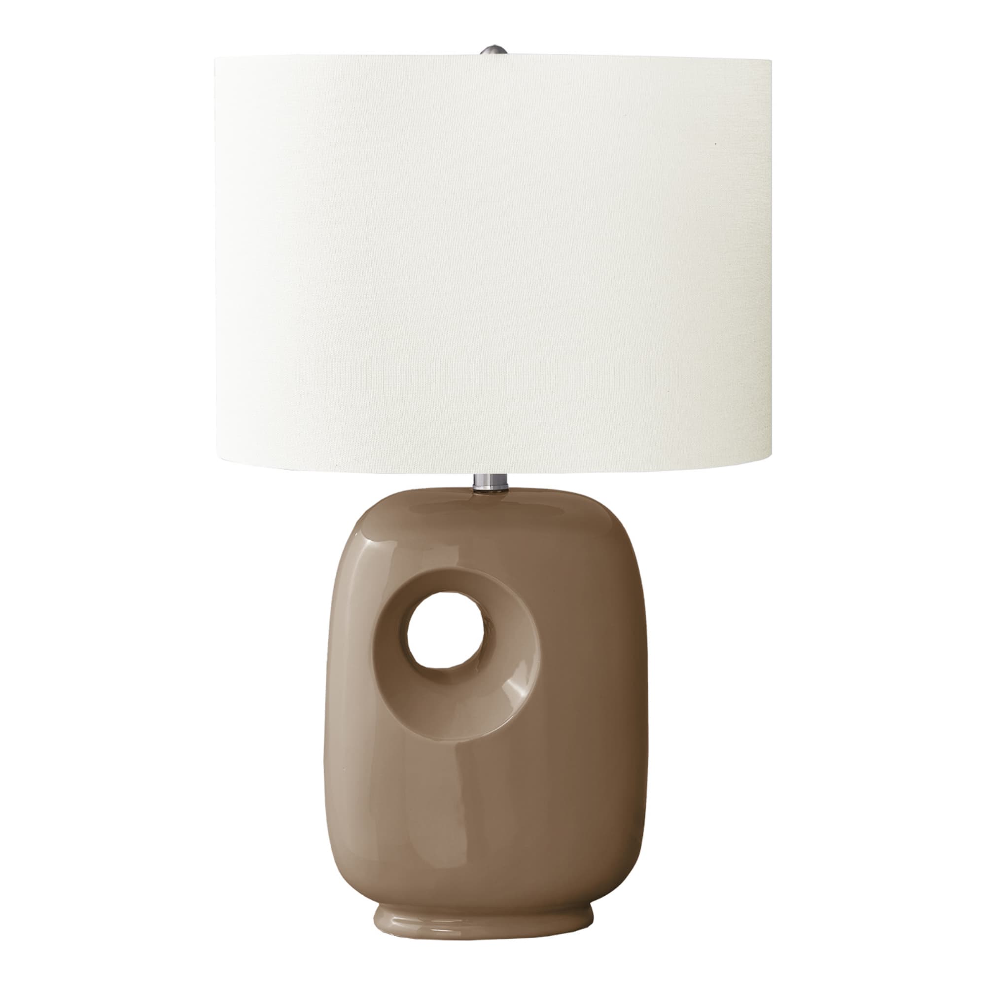 Front. Luckbyte - 26 Inch Brown Ceramic Table Lamp Ivory Cream Shade Contemporary Modern Lamp.