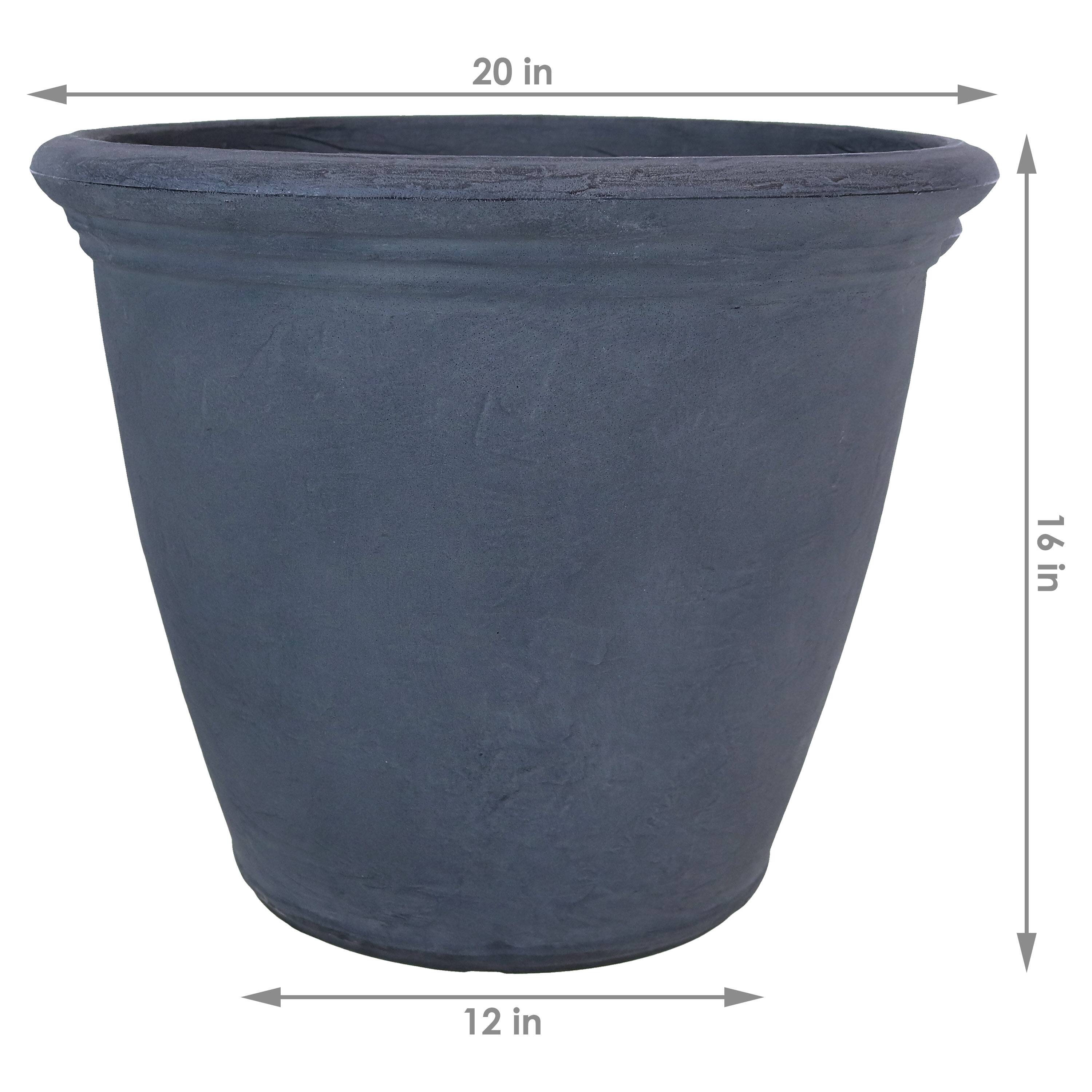 Alt View 7. Sunnydaze - 20 in Anjelica Dual-Wall Polyresin Planter - Set of 2 - Slate.