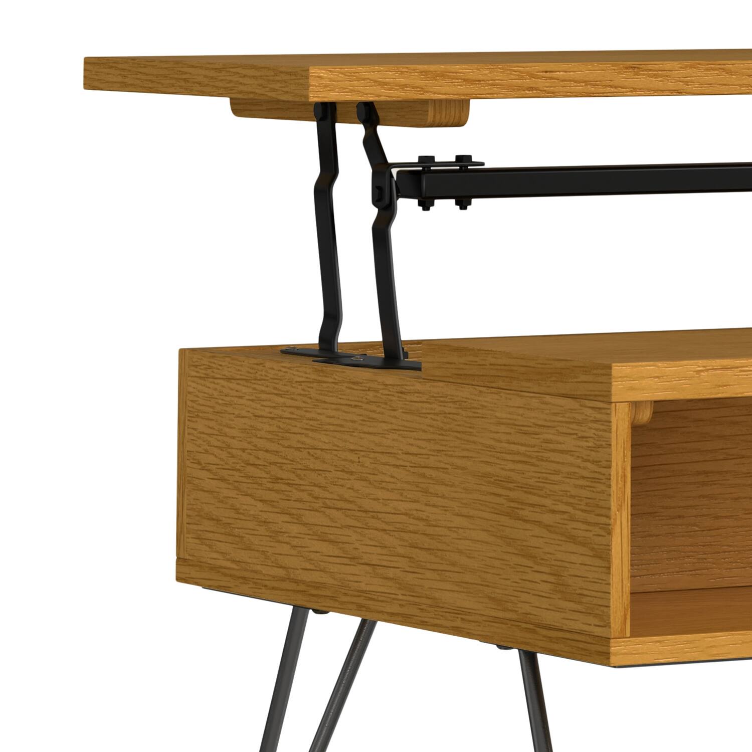 Alt View 8. Simpli Home - Hunter  36 inch Wide Rectangle Industrial Small Lift Top Coffee Table in Oak - Oak.