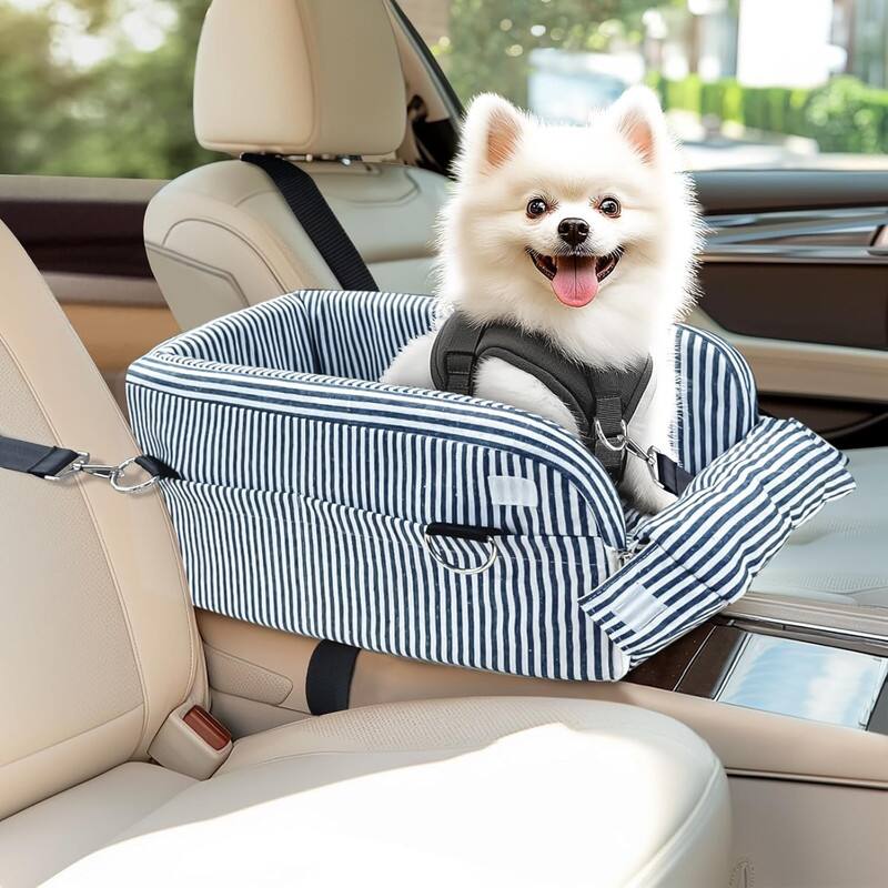Alt View 4. wowmax - Center Console Dog Car Seat for Small Dogs (Up to 11Lbs) - Portable Booster with Safety Belt & Storage Pockets, Navy - blue.