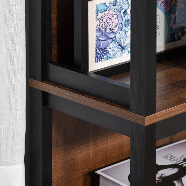 Alt View 9. PULUZ - Shelves for Storage, 4 Tier Bookshelf Utility Organizer with Back Support and Anti-Topple Design - Walnut/Black.