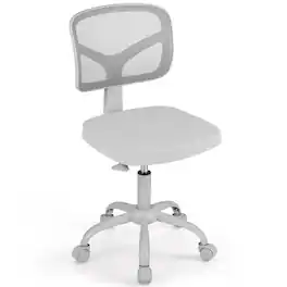Costway - Height-adjustable Kids Study Chair, Swivel Mesh Desk Chair with 5 Rolling Casters - Light Gray