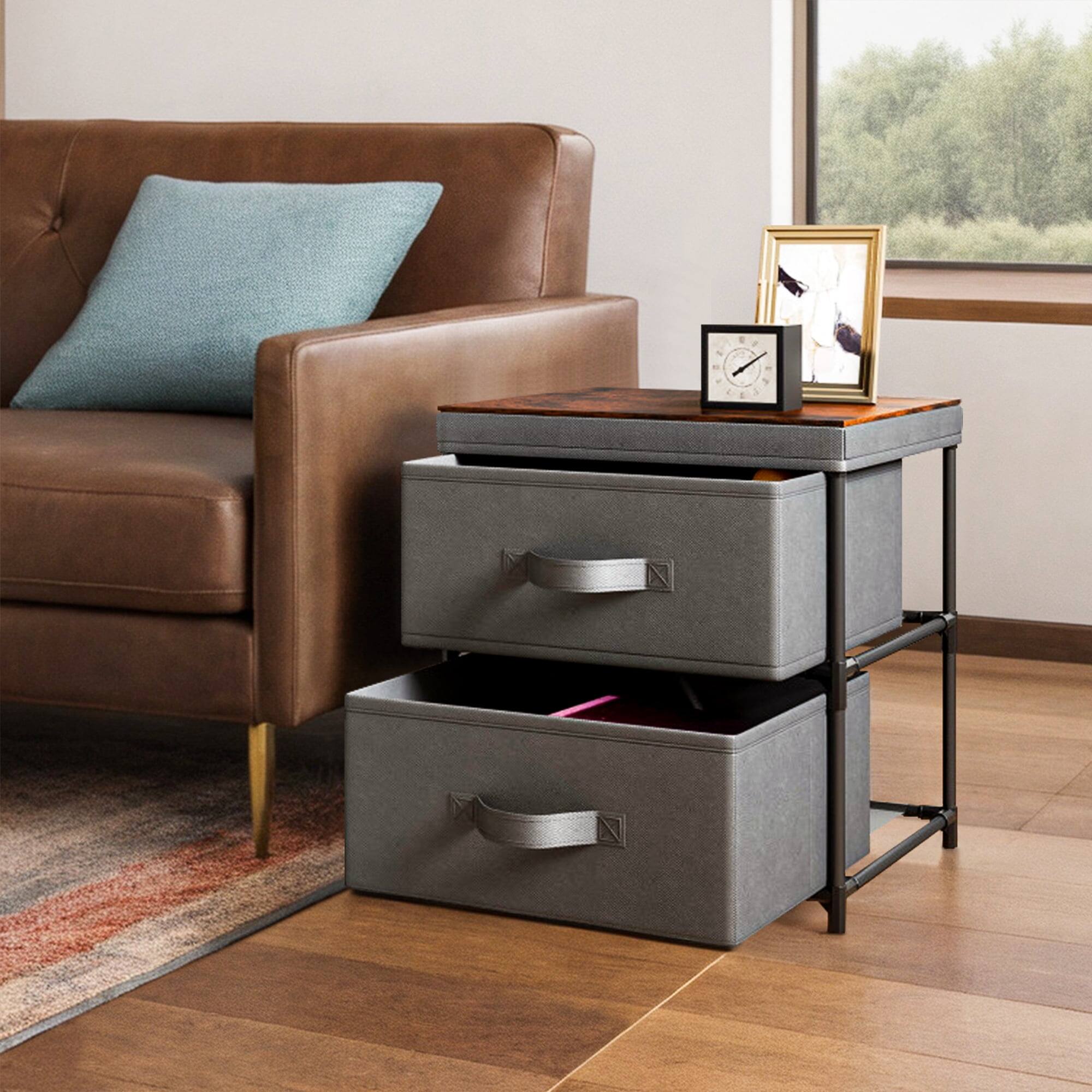 Back. Kadyn - 2 Drawer Grey Nightstand Set of 2 for Bedroom Modern Bedside Table, Wood Finish Accent Table - Gray.