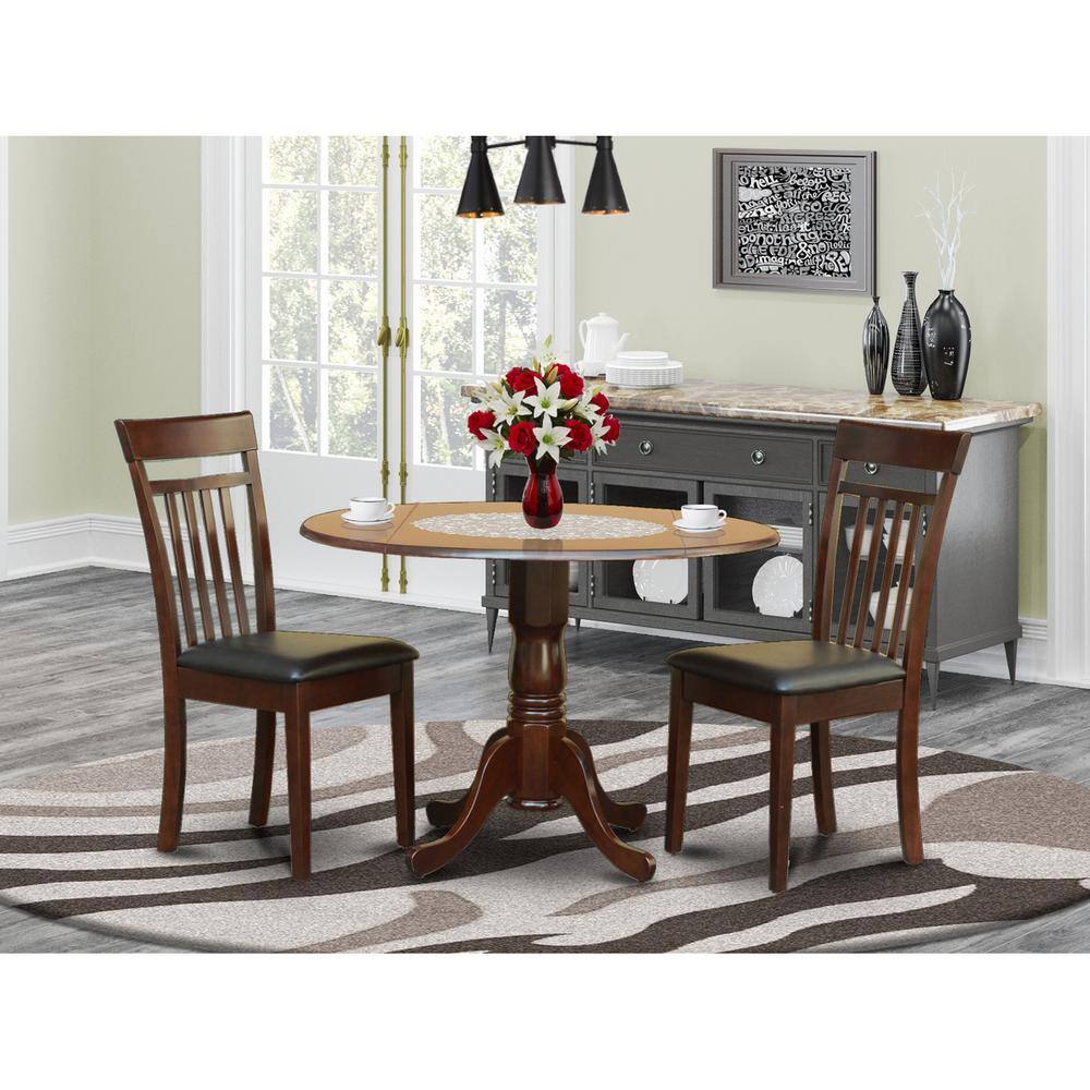 Back. East West Furniture - 3 PC Kitchen nook Dining set-drop leaf Table and 2 Dining Chairs - Mahogany.