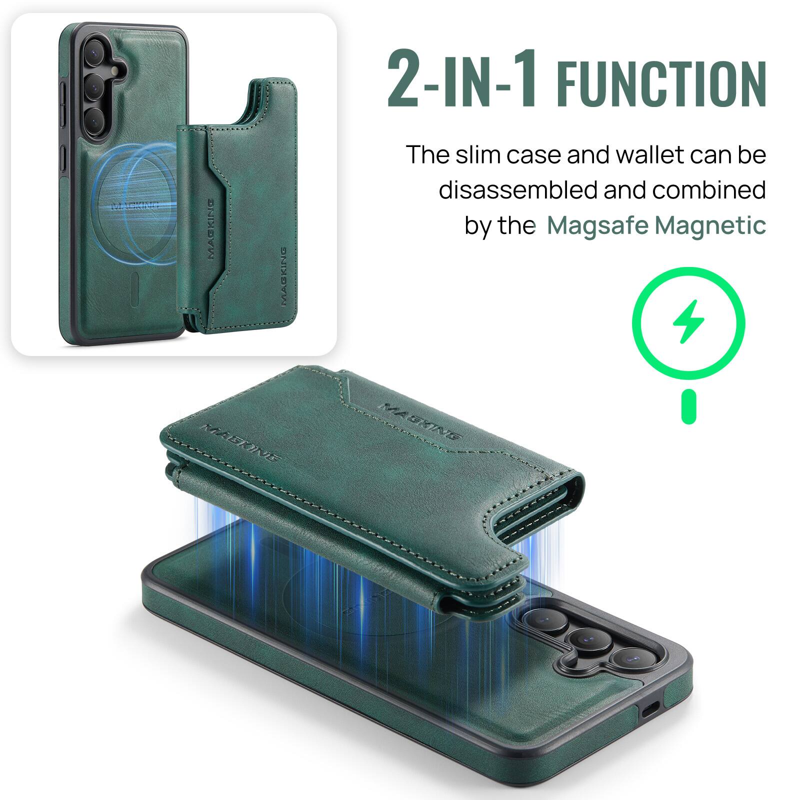 MAGKING MACKING 2-IN-1 FUNCTION  
The slim case and wallet can be disassembled and combined by the Magsafe Magnetic