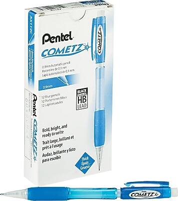 AX1 19C Pentel COMETZ  
COMETZ Automack pencil 0.9mm BLACK 12 Blue pencils 12 Portemines arles HB Pentel 12  
Bold, bright, and write ready to use  
Trait large, brillant et prêts à l'usage  
Aduz, brillante y lista para escribir  
Thick lead, bright and bold