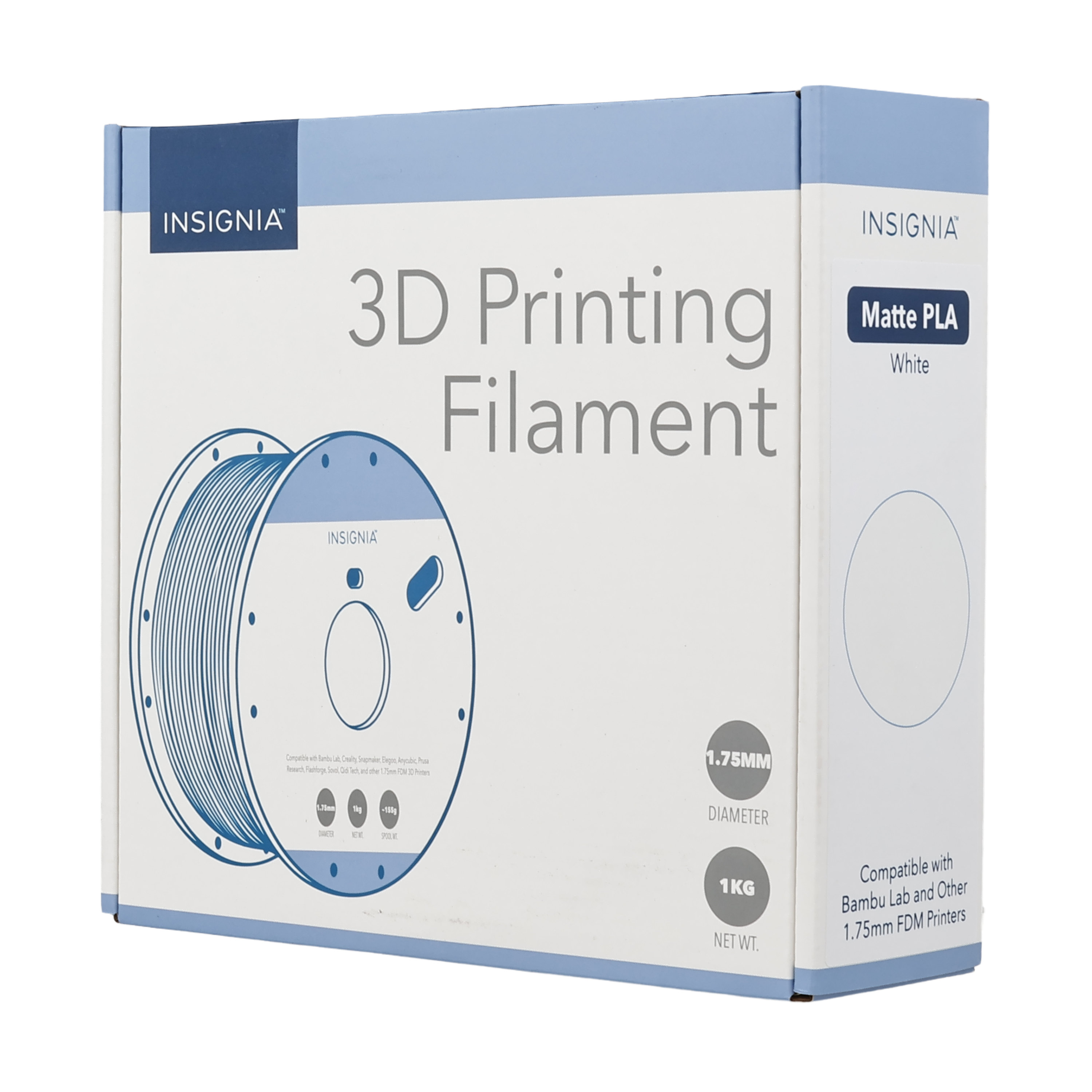 INSIGNIA 3D Printing Matte PLA White Filament 1.75MM DIAMETER 1KG NET WT. Compatible with Bambu Lab and Other 1.75mm FDM Printers