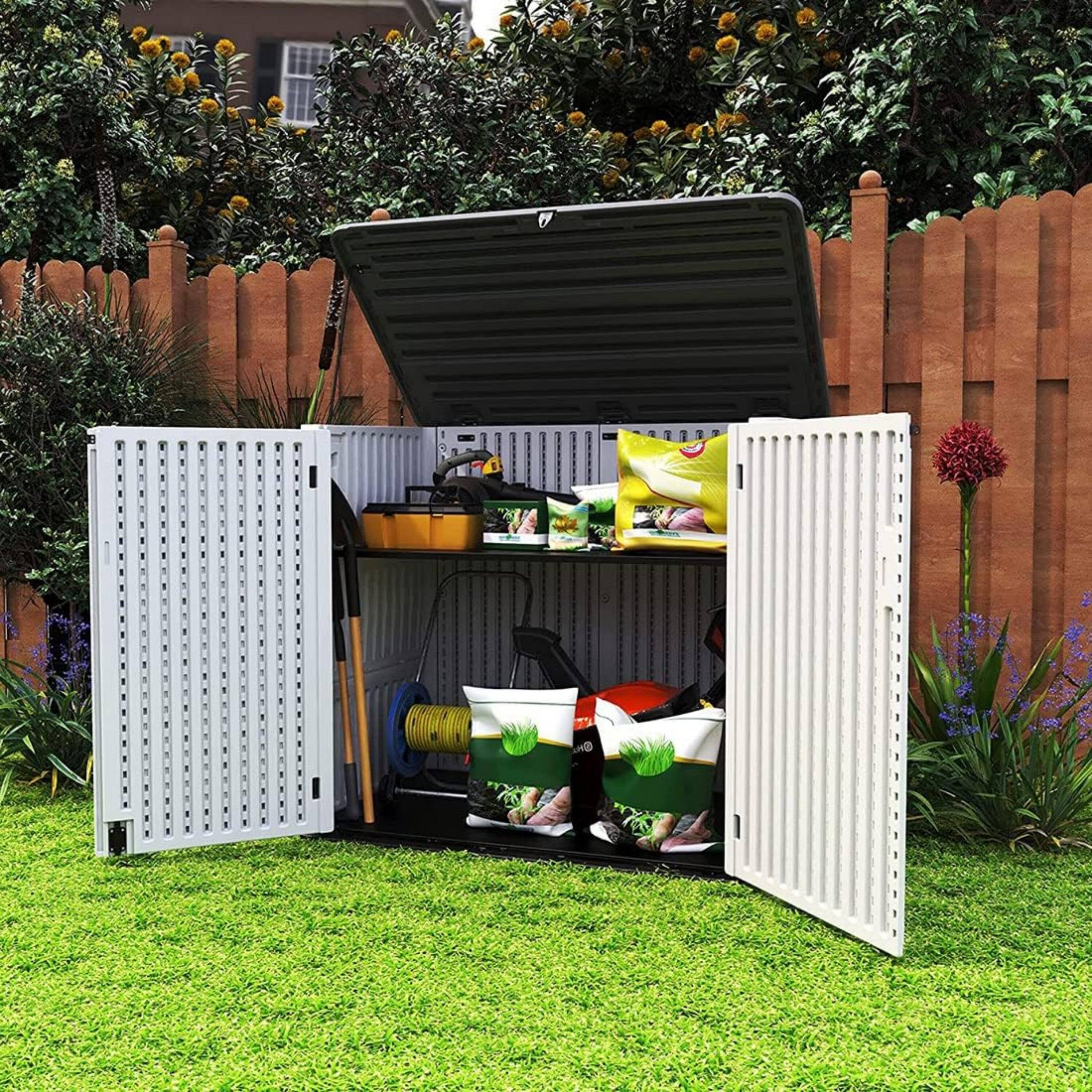 Alt View 5. Mondawe - 356 Gallons Resin Double-Panel Lockable Waterproof Outdoor Storage Shed - White.