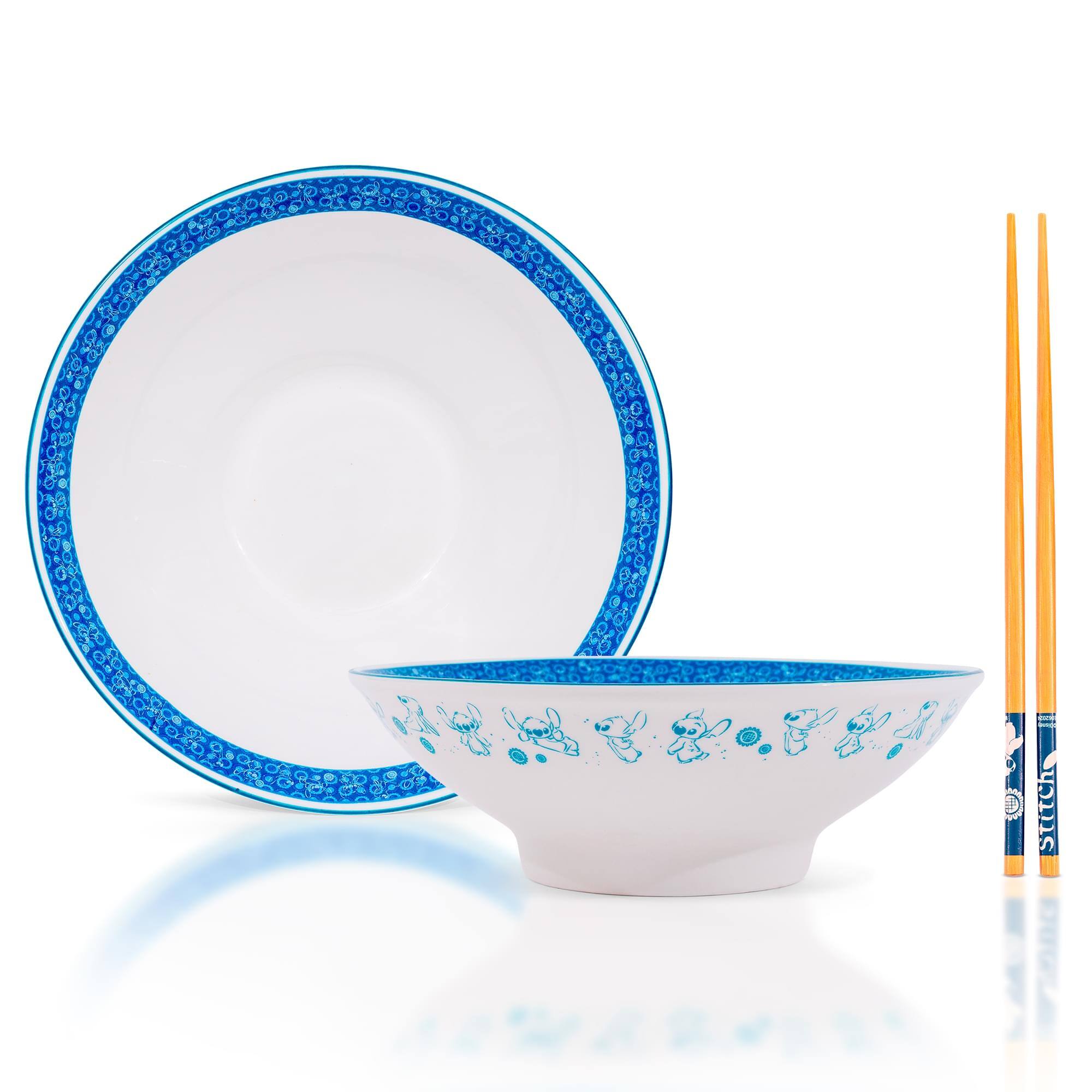 Front. Silver Buffalo - Disney Lilo & Stitch Poses 30-Ounce Ceramic Ramen Bowl and Chopstick Set - Multi-Colored.