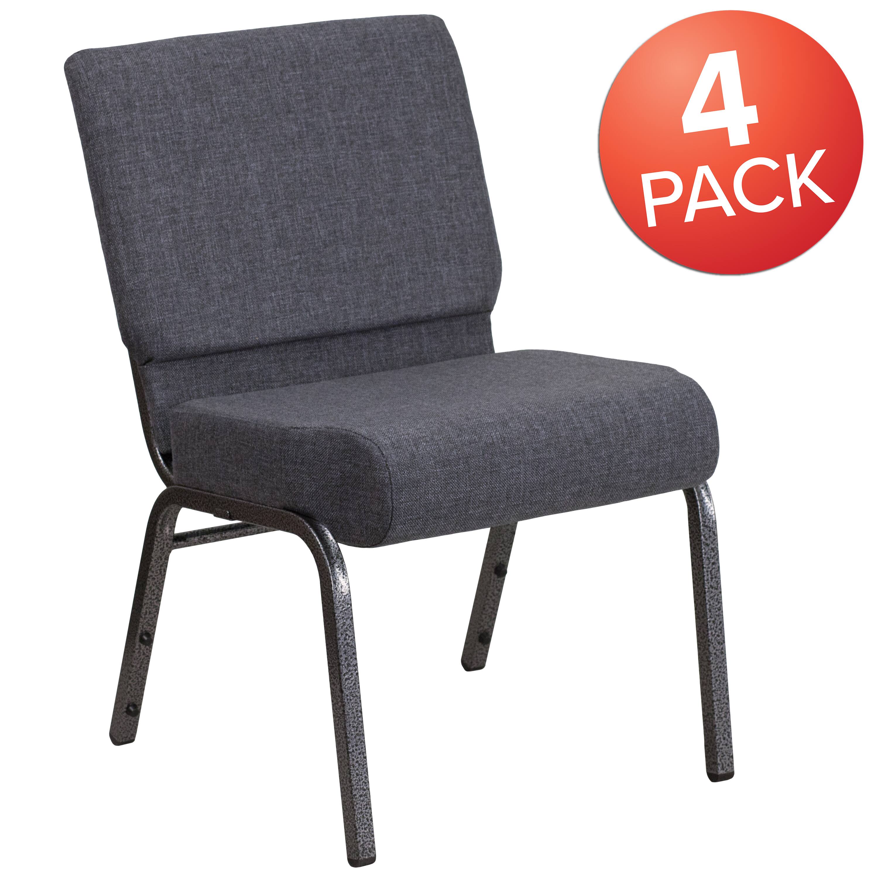 Alt View 1. Emma + Oliver - 4 Pack 21''W Stacking Church Chair - Dark Gray Fabric/Silver Vein Frame.
