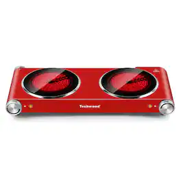 Techwood - 1800w Two Infrared Burners, Infrared Ceramic Stainless Steel Portable Electric Burner For Home Rvs Apartments - Red