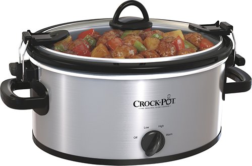 Crock-Pot - 4-Quart Oval Slow Cooker - Stainless-Steel - Larger Front