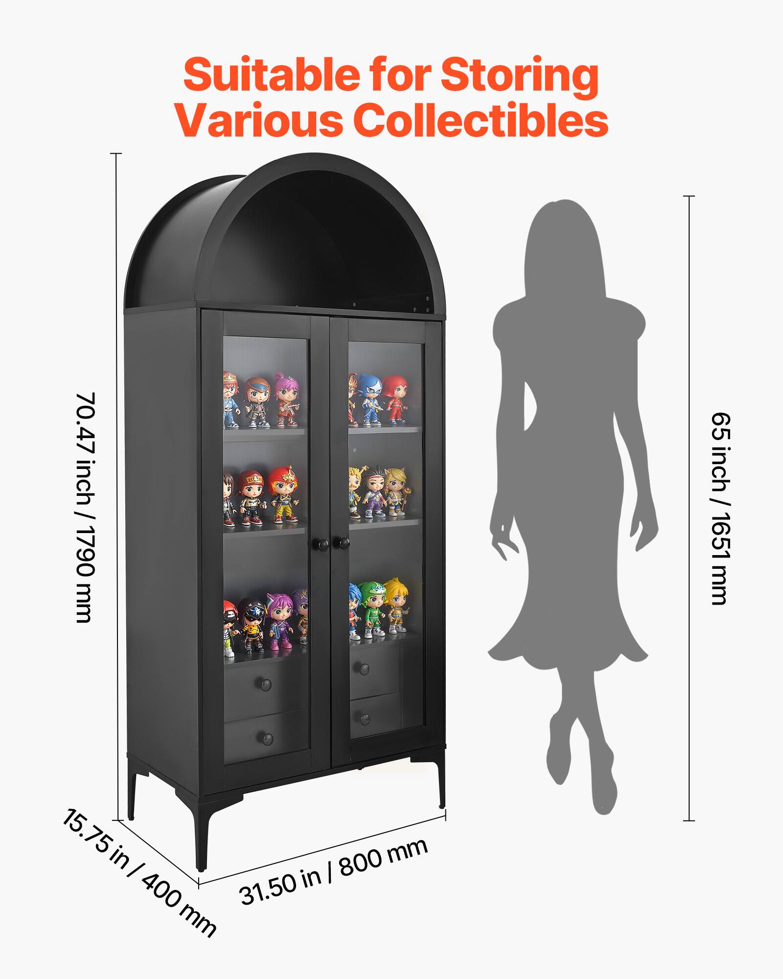 Suitable for Storing Various Collectibles

70.47 inch / 1790 mm

65 inch / 1651 mm

15.75 inch / 400 mm

31.50 inch / 800 mm