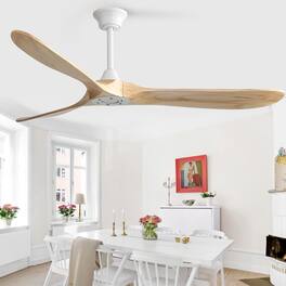 Sofucor - Large 60 Inch Ceiling Fan with Remote Control Farmhouse Wood Blade Ceiling Fans Ceiling Fan No Light for Bedroom Patio - White