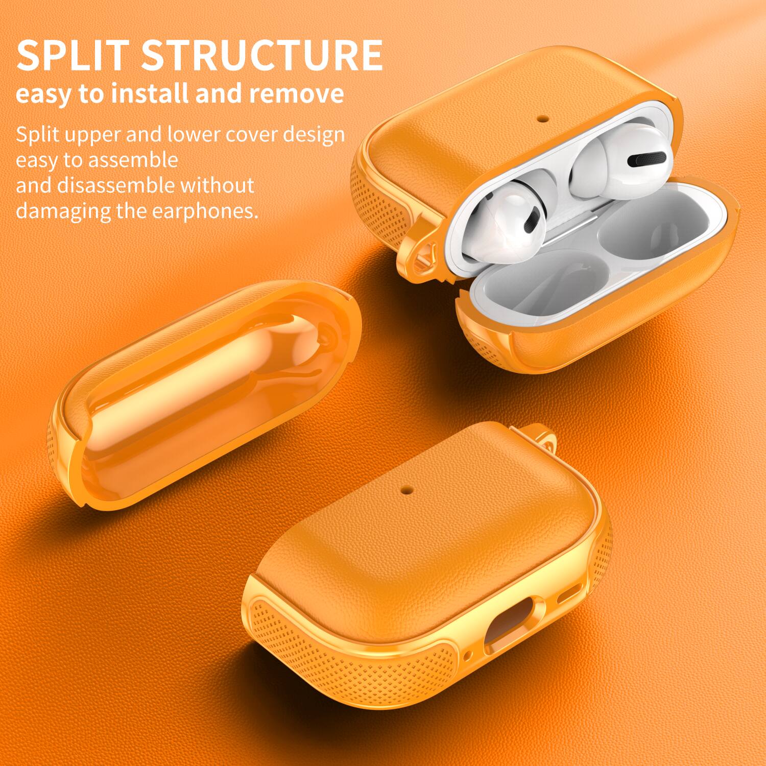 SPLIT STRUCTURE  
easy to install and remove  
Split upper and lower cover design  
easy to assemble and disassemble without damaging the earphones.