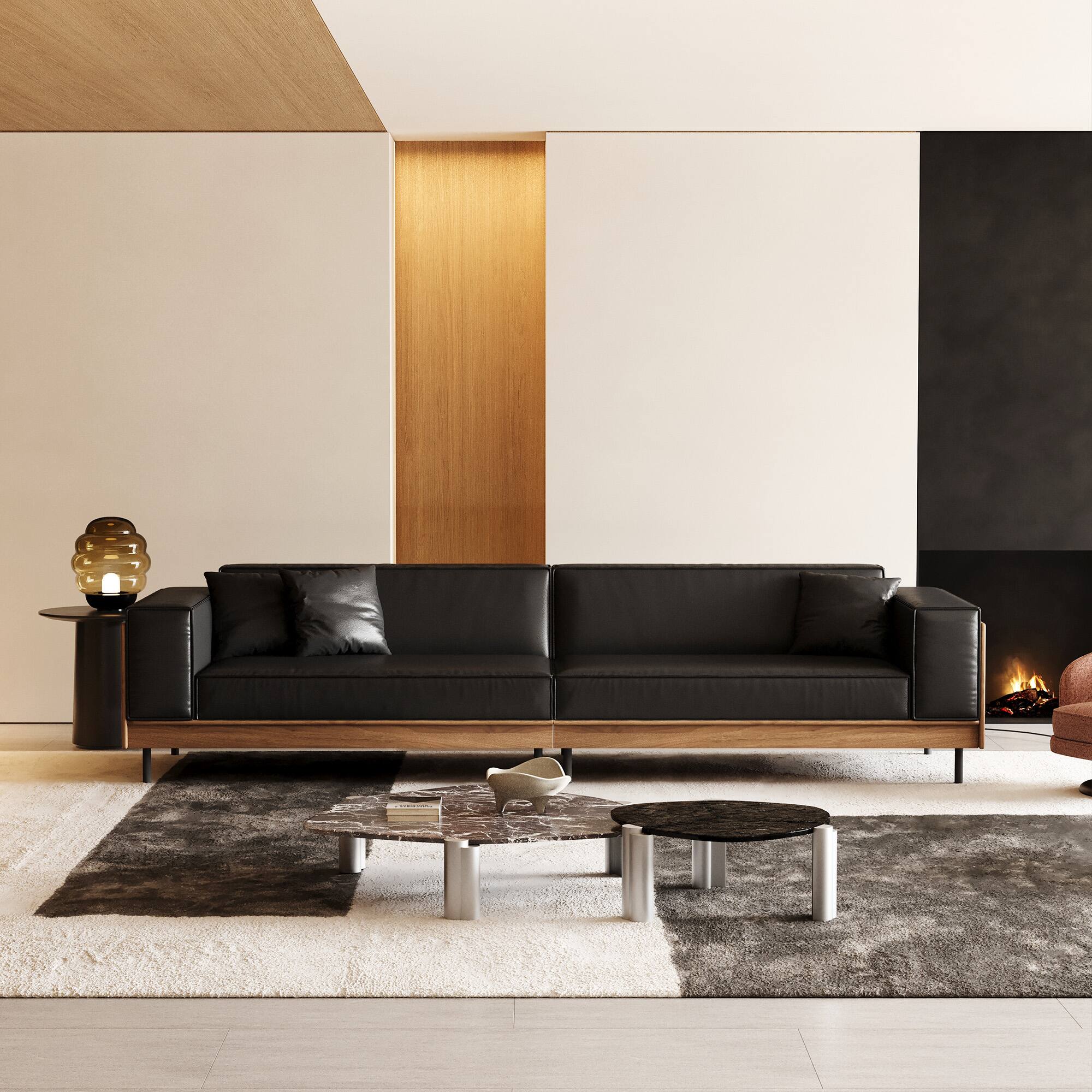 Alt View 1. luck idea - 106.3" Modern Leather Sofa Couch with Solid Wood Frame, Metal Legs and 3 Accent Pillows - Black.
