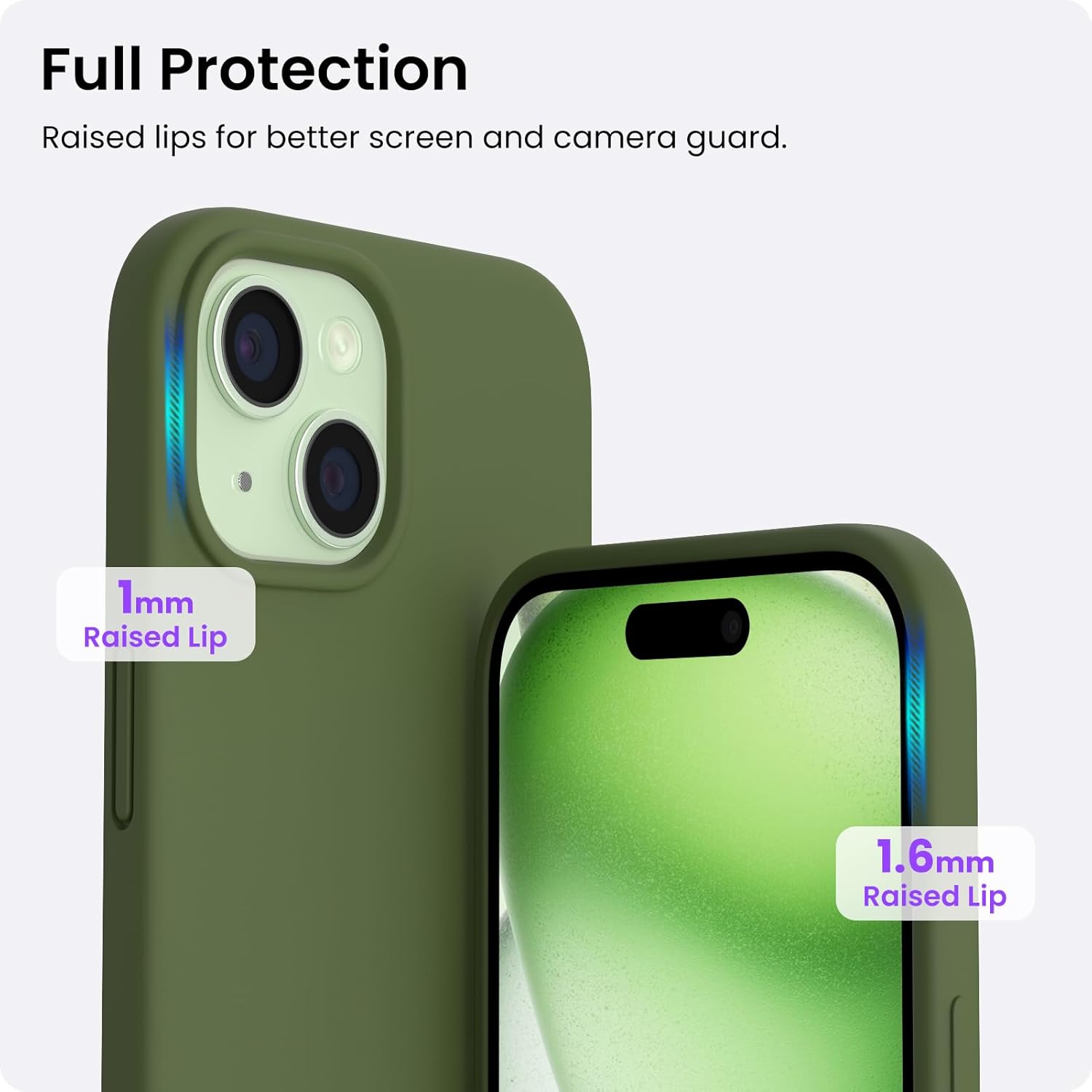 Full Protection Raised lips for better screen and camera guard. 1mm Raised Lip 1.6mm Raised Lip