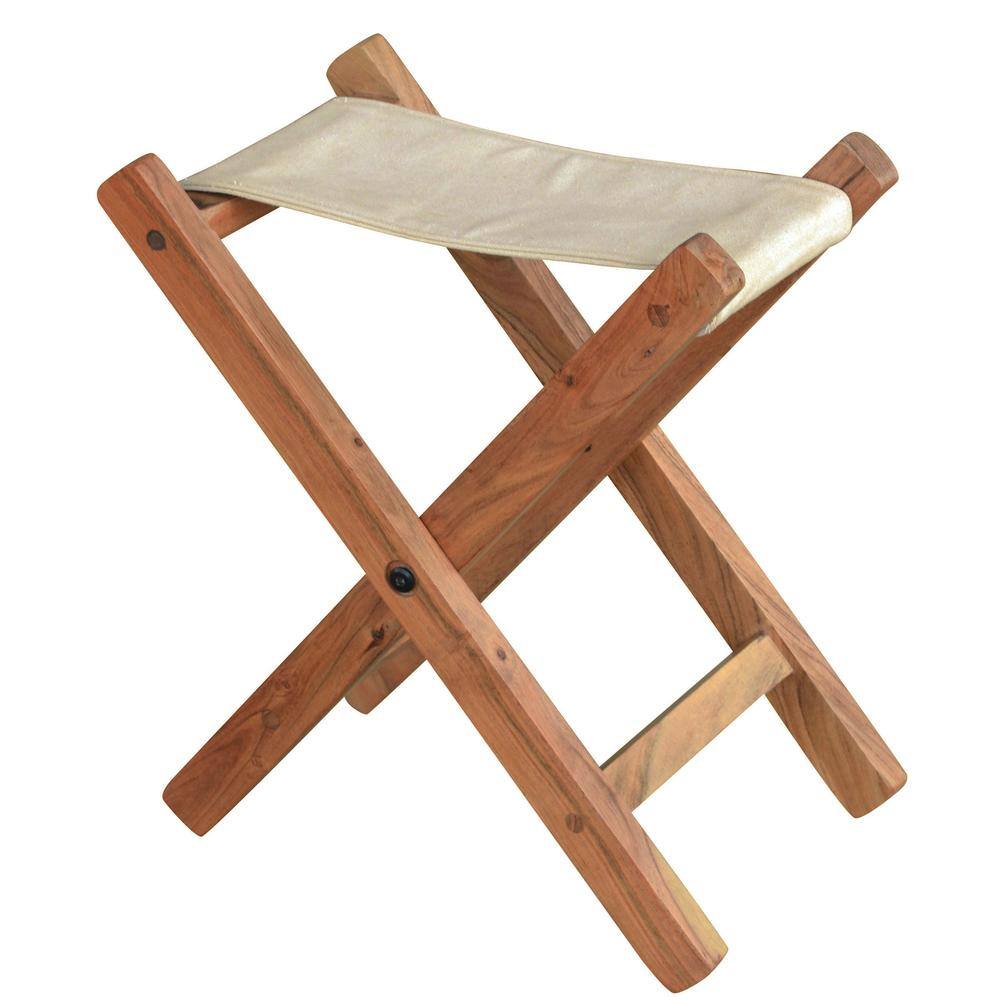 Front. AmeriHome - AmeriHome Acacia and Canvas Folding Stool - Brown/Natural.