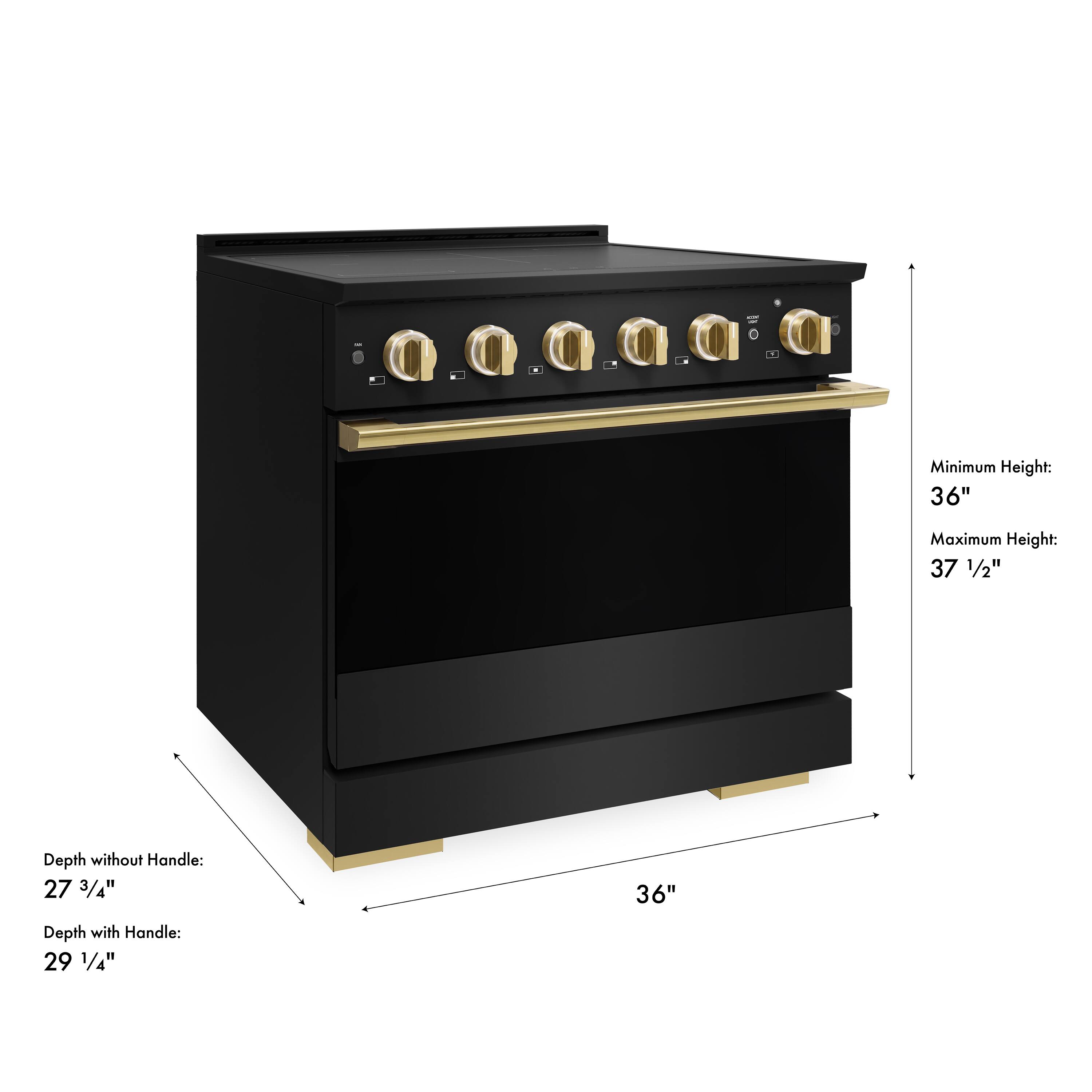Minimum Height: 36"  
Maximum Height: 37 1/2"  
Depth without Handle: 27 3/4"  
Depth with Handle: 29 1/4"