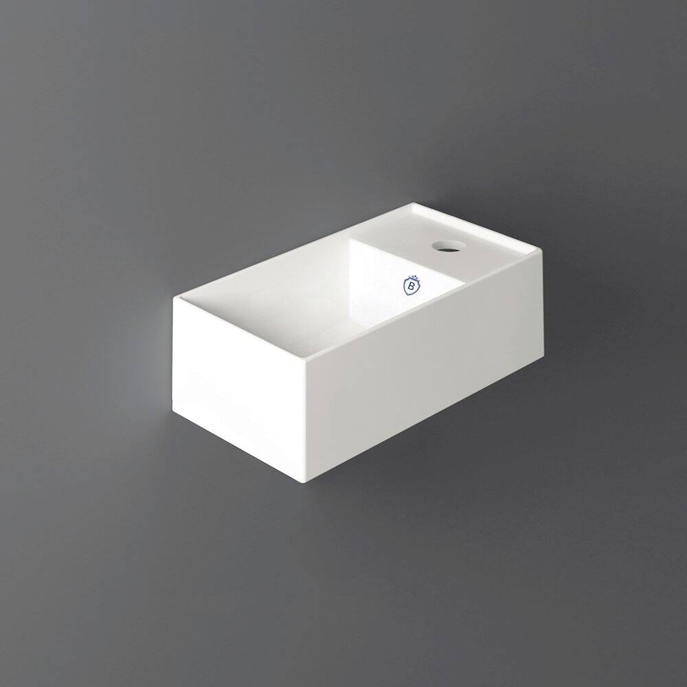 Angle. Whitehaus - Britannia Rectangular Wall Mount Basin with Right Single Hole Drill - White.