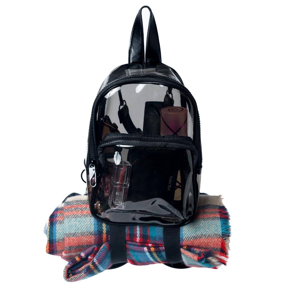 Cozy Serene - Anti-theft Black Clear Transparent Small Mini Backpack Convertible Straps Crossbody For Raves Stadium Festival Concert - Default