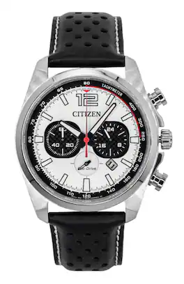 Citizen - Eco-Drive Chronograph Leather Strap Dial CA4640-09A 100M Men's Watch - White