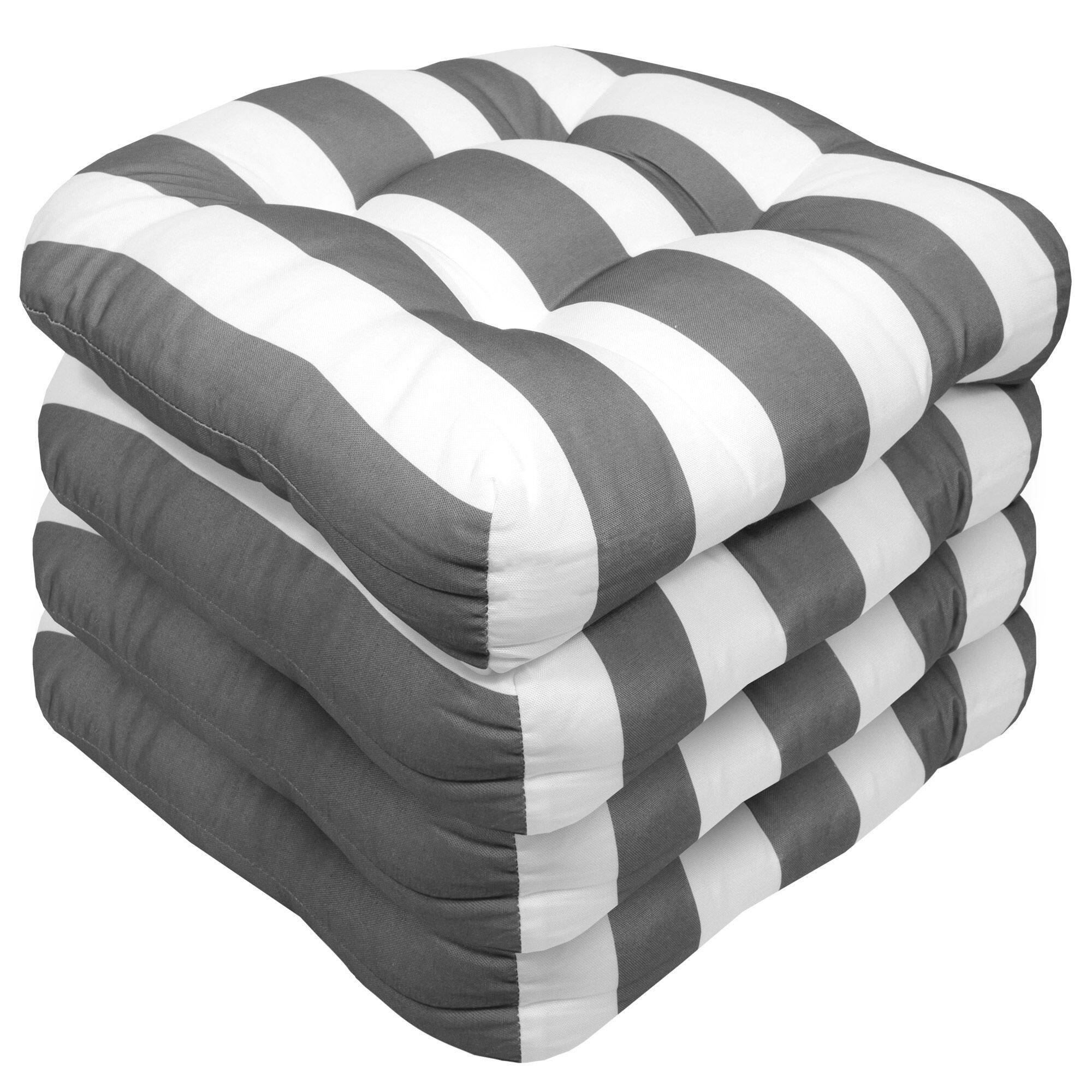 Angle. Sweet Home Collection - Havana Stripe Patio Cushions Indoor/Outdoor Tufted 19" x 19", 4-Pack - Silver/White.
