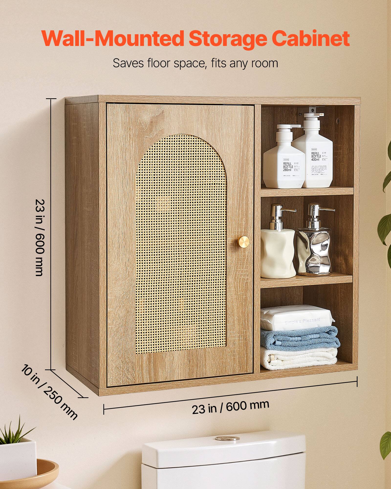 Wall-Mounted Storage Cabinet  
Saves floor space, fits any room  

23 in / 600 mm  
10 in / 250 mm  
23 in / 600 mm