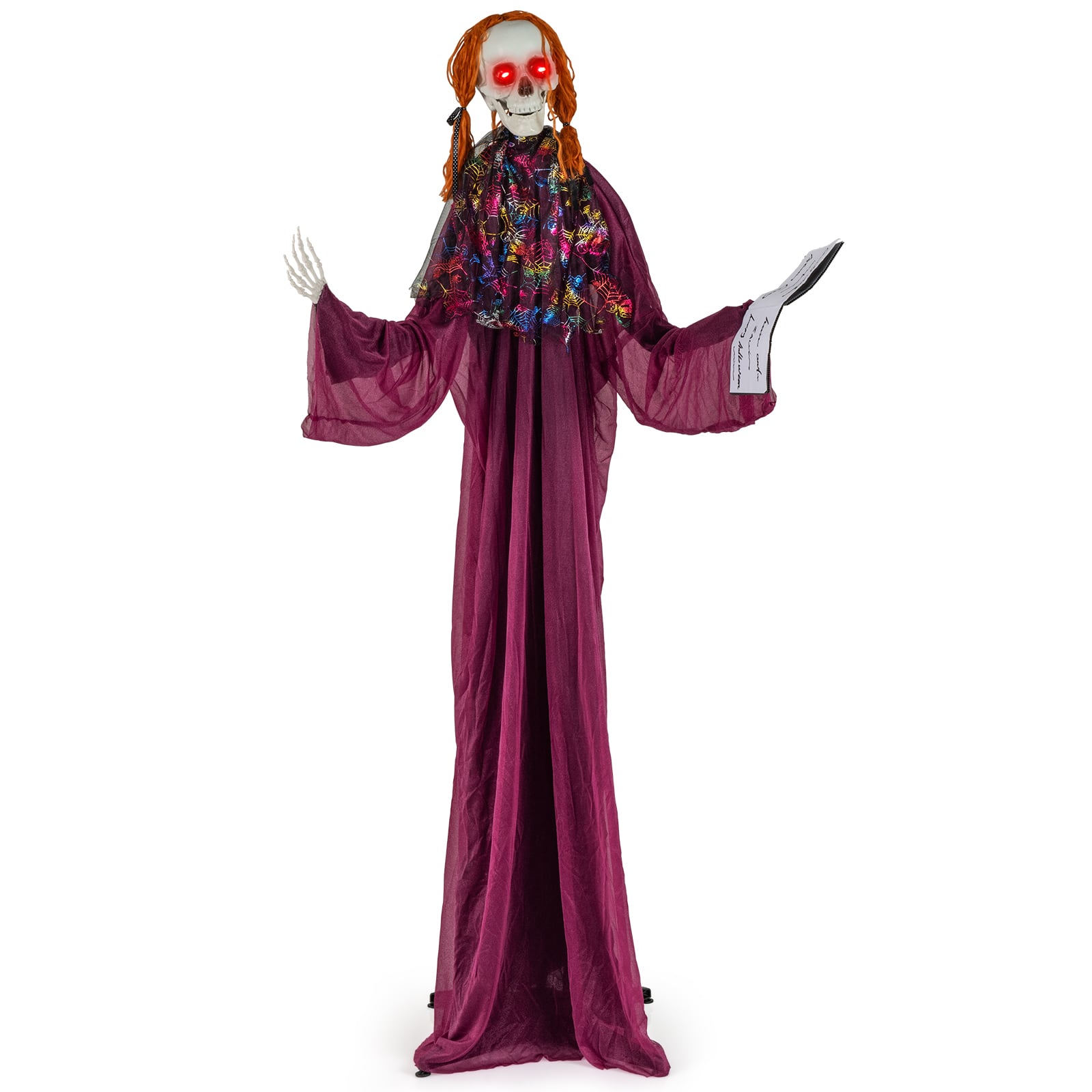 Gymax - 6 FT Halloween Animatronic Standing Girl Holding Book Haunted House Decoration - Purple
