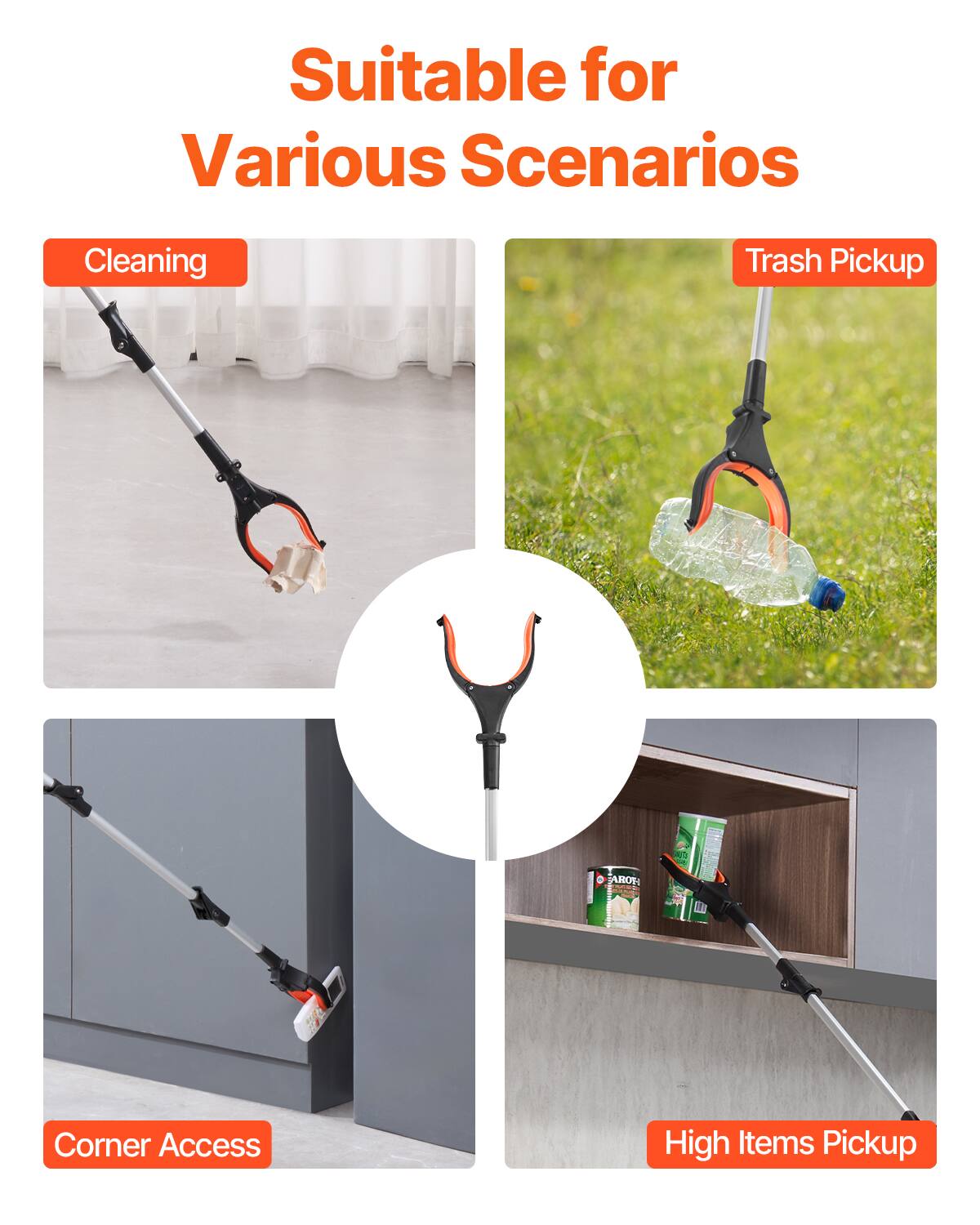 Suitable for Various Scenarios

- Cleaning
- Trash Pickup
- Corner Access
- High Items Pickup