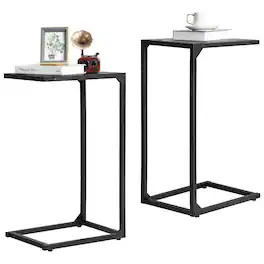 Oumilen - C-Shaped End Table Set of 2, Slim Side Table for Sofa and Bed - Gray