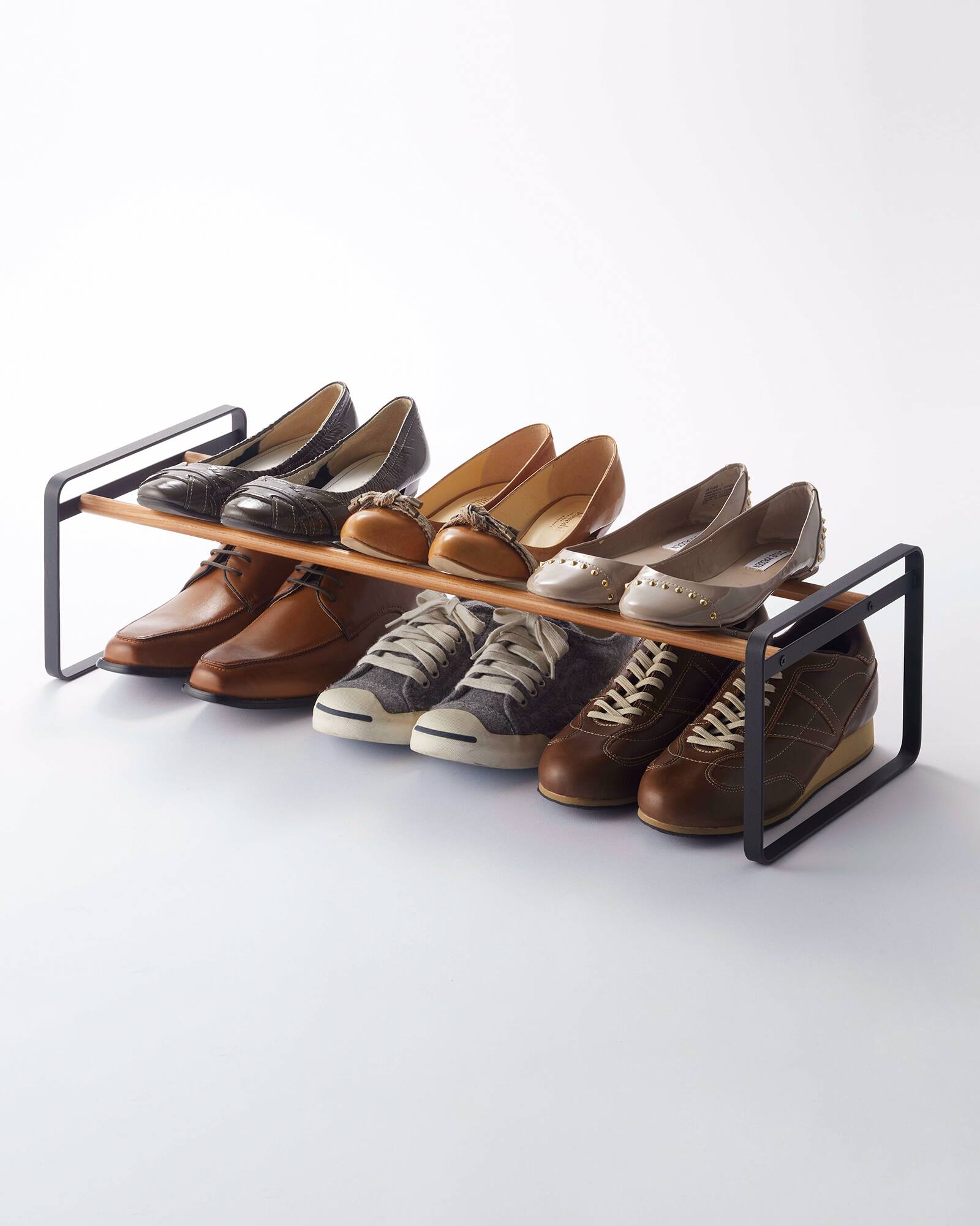 Alt View 1. Yamazaki Home - Stackable Shoe Rack (7" H)  - Steel + Wood - Black.