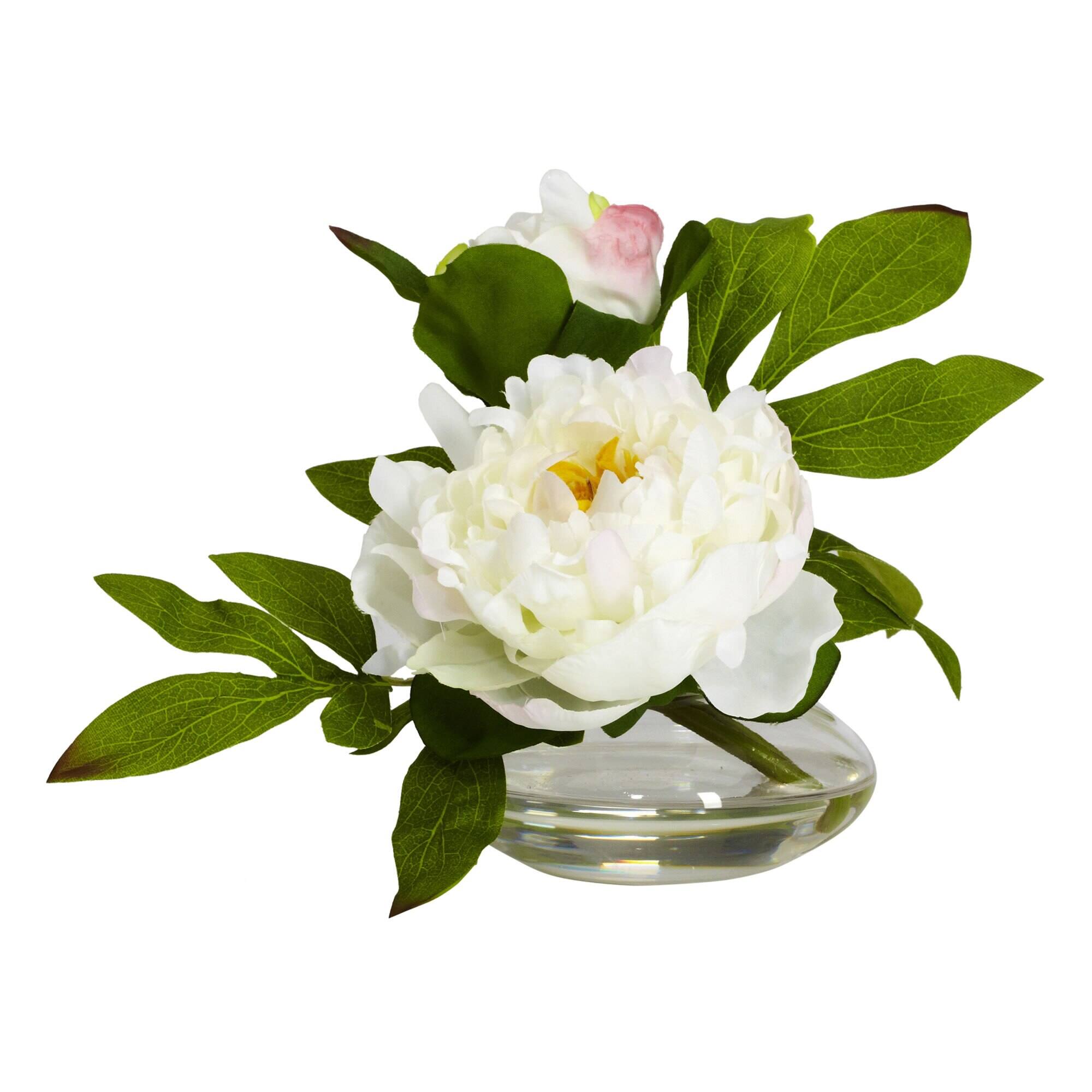 Angle. BreeBe - 6" Peony w/Glass Vase (Set of 3) - Assorted.